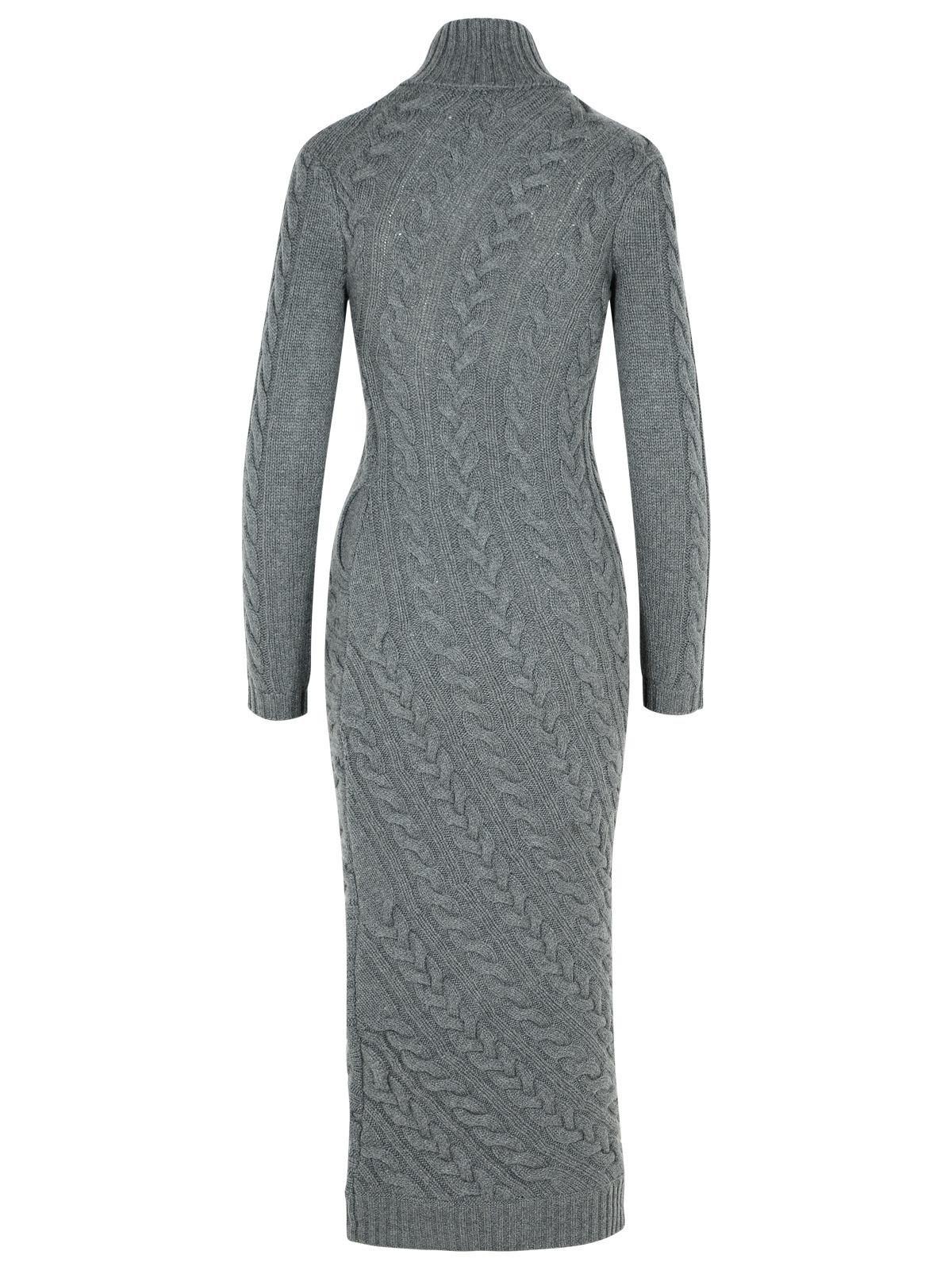 Shop Max Mara Curved Ribbed Turtleneck Maxi Dress In Medium Grey