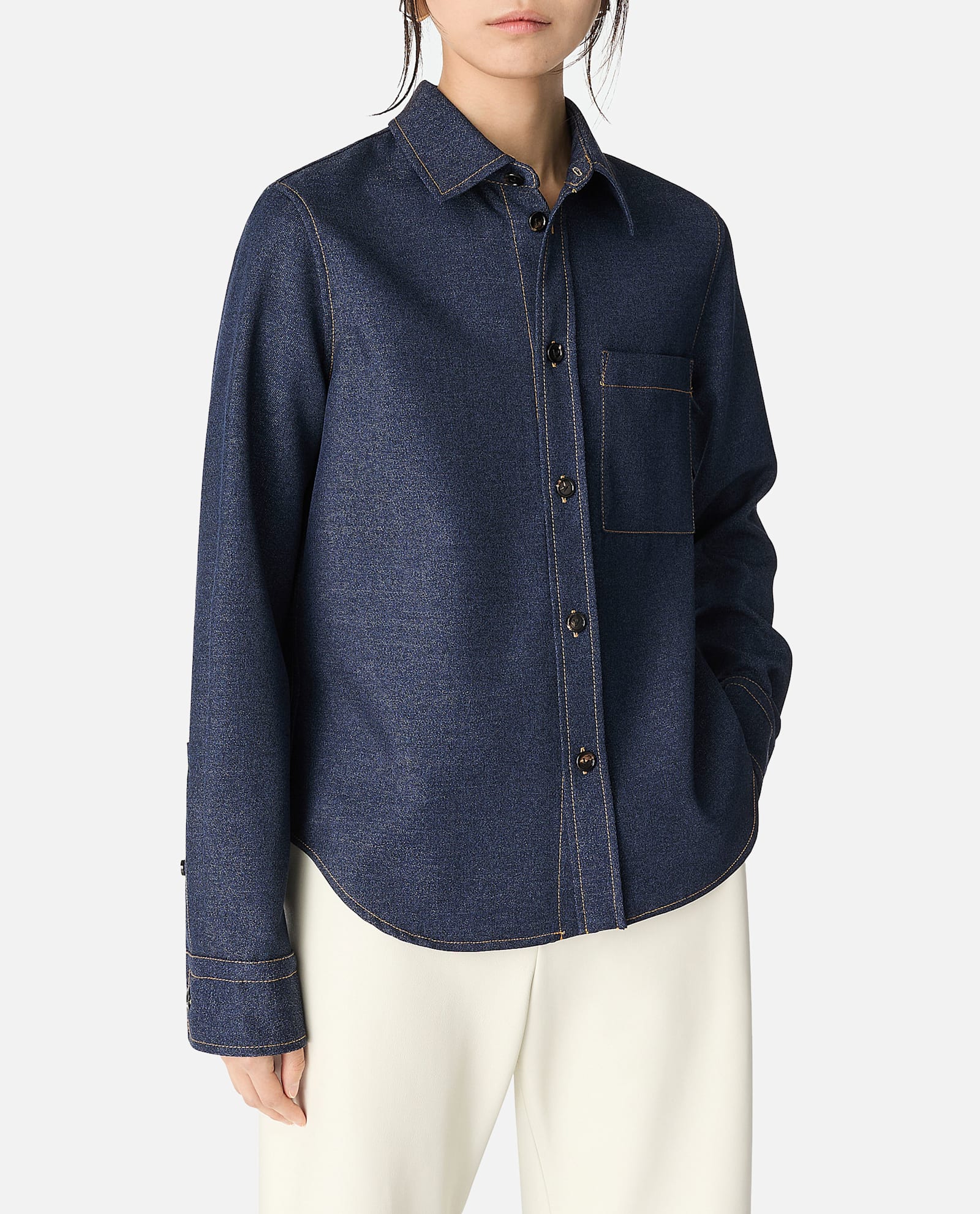 Bottega Veneta Classic Button-up Wool Shirt With Textured Finish In Blue