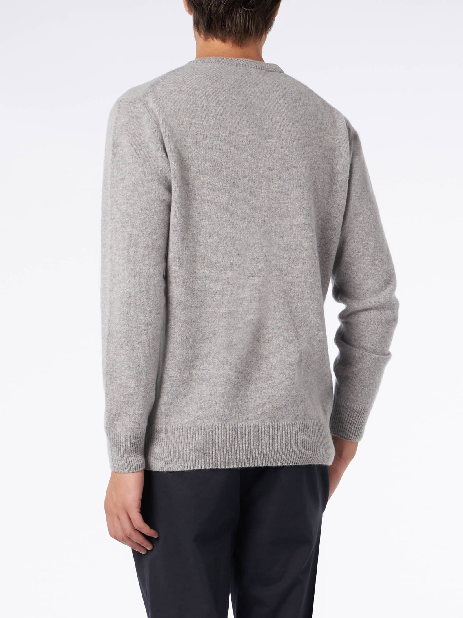 Shop Mc2 Saint Barth Man Crewneck Grey Melange Sweater With St. Barth Embroidery