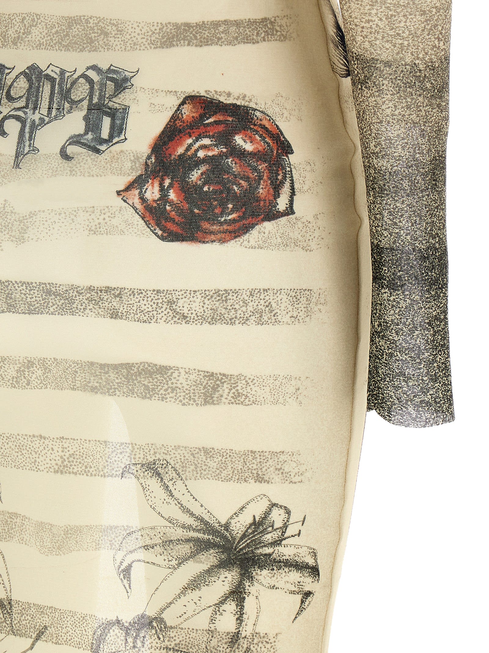 Jean Paul Gaultier Mesh Tatoo Marinier Long Dress In Ecru