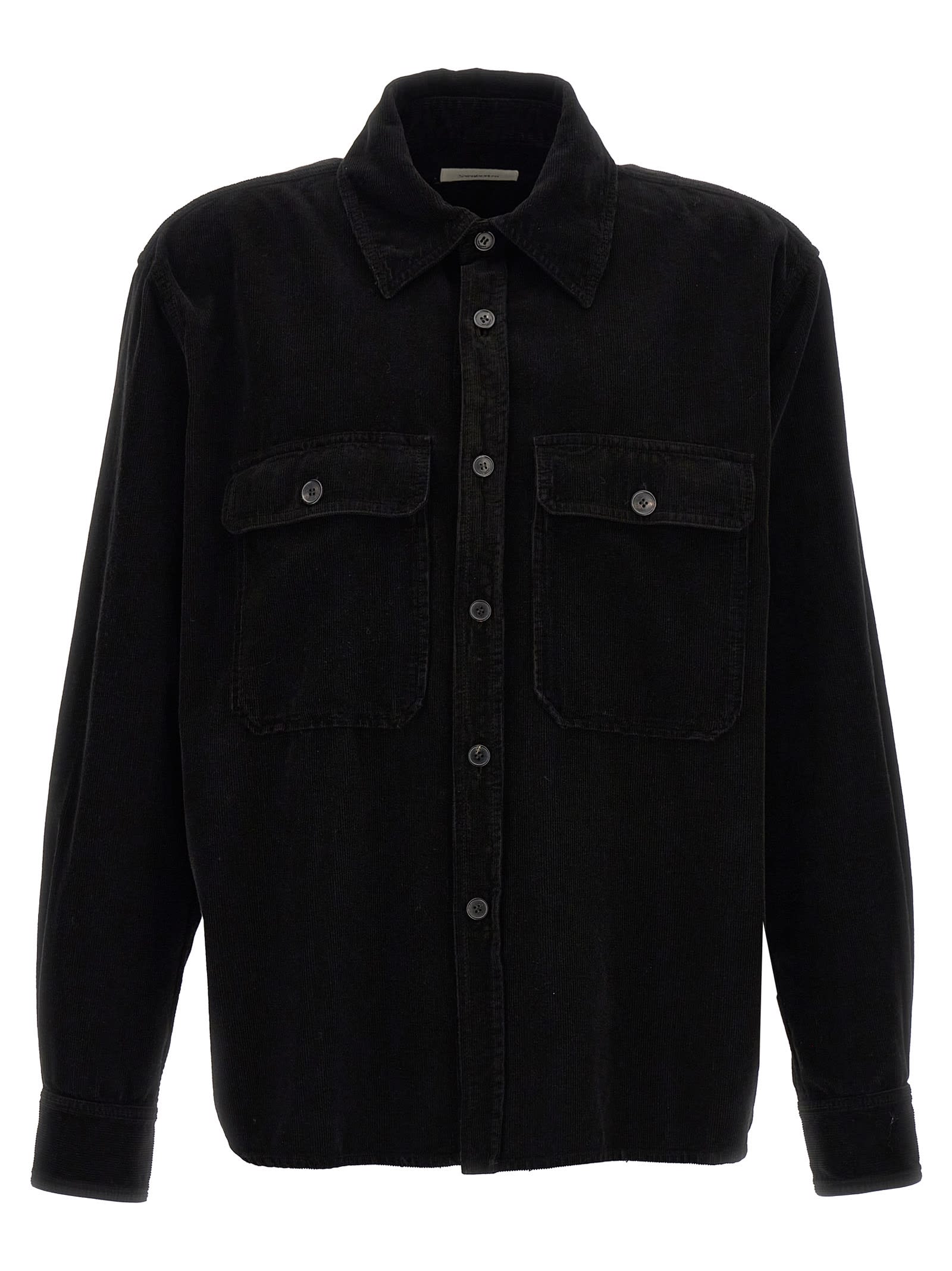 Shop Saint Laurent Ribbed Velvet Shirt In Black