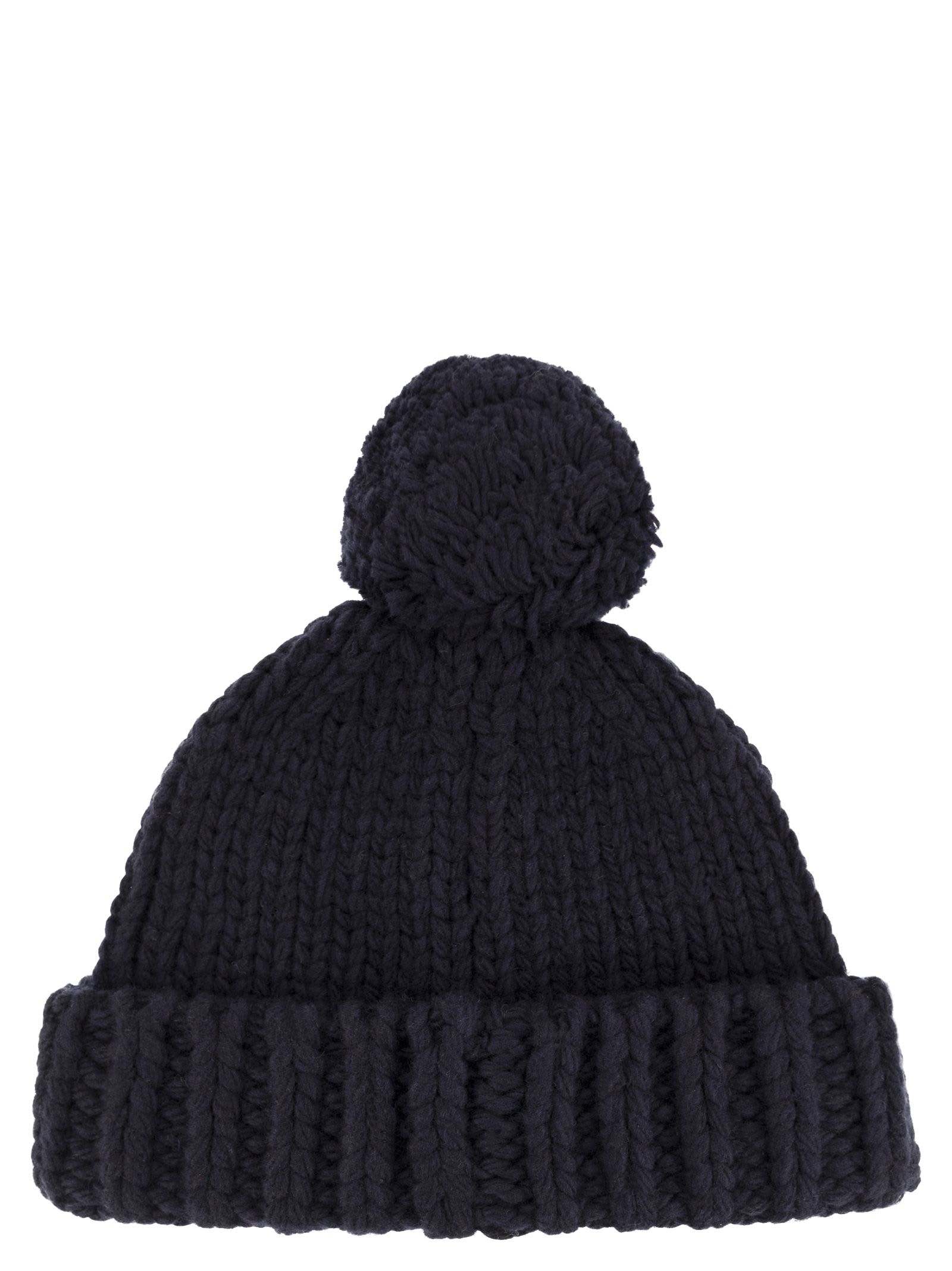 Shop Polo Ralph Lauren Merino Wool Beanie With Pompom In Navy