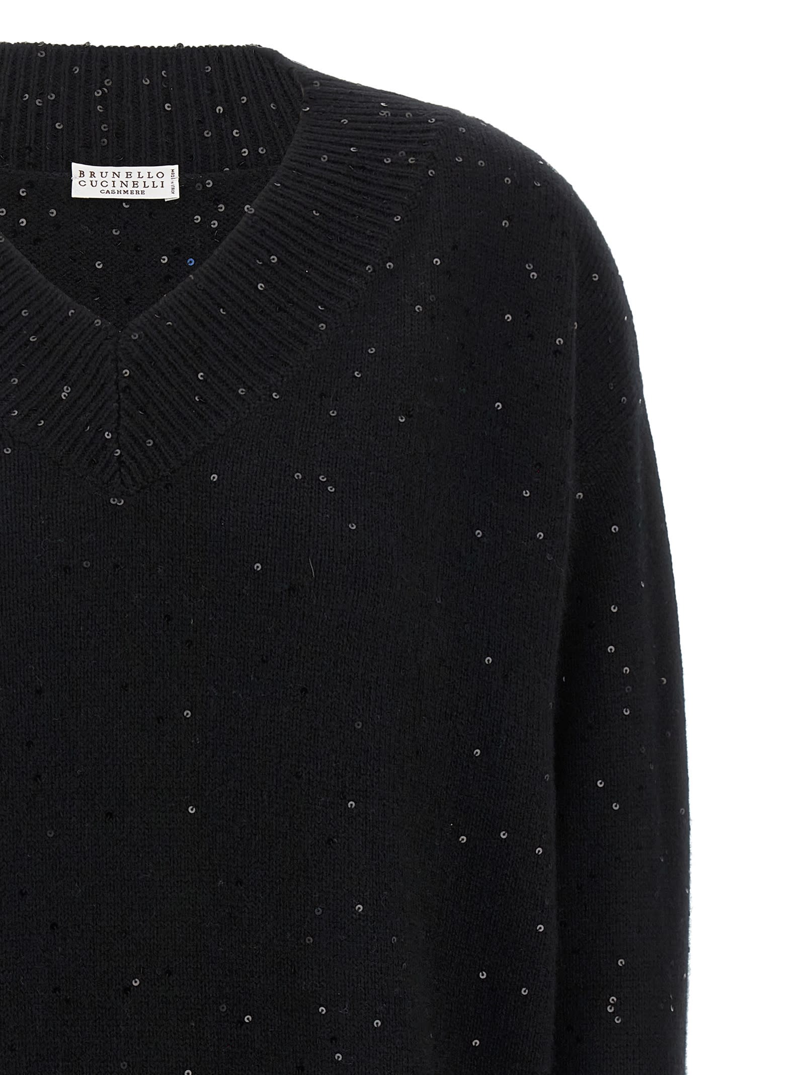 Brunello Cucinelli Sequin Sweater Sweaters And Cardigans Black In Black