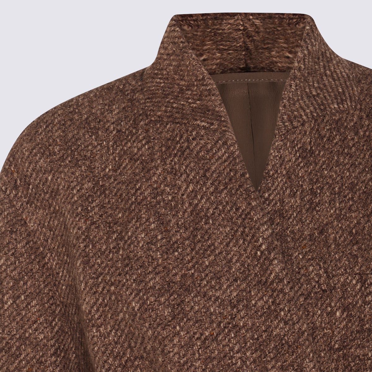 Brunello Cucinelli Waist Belted Long Length Textured Fabric Coat In Brown