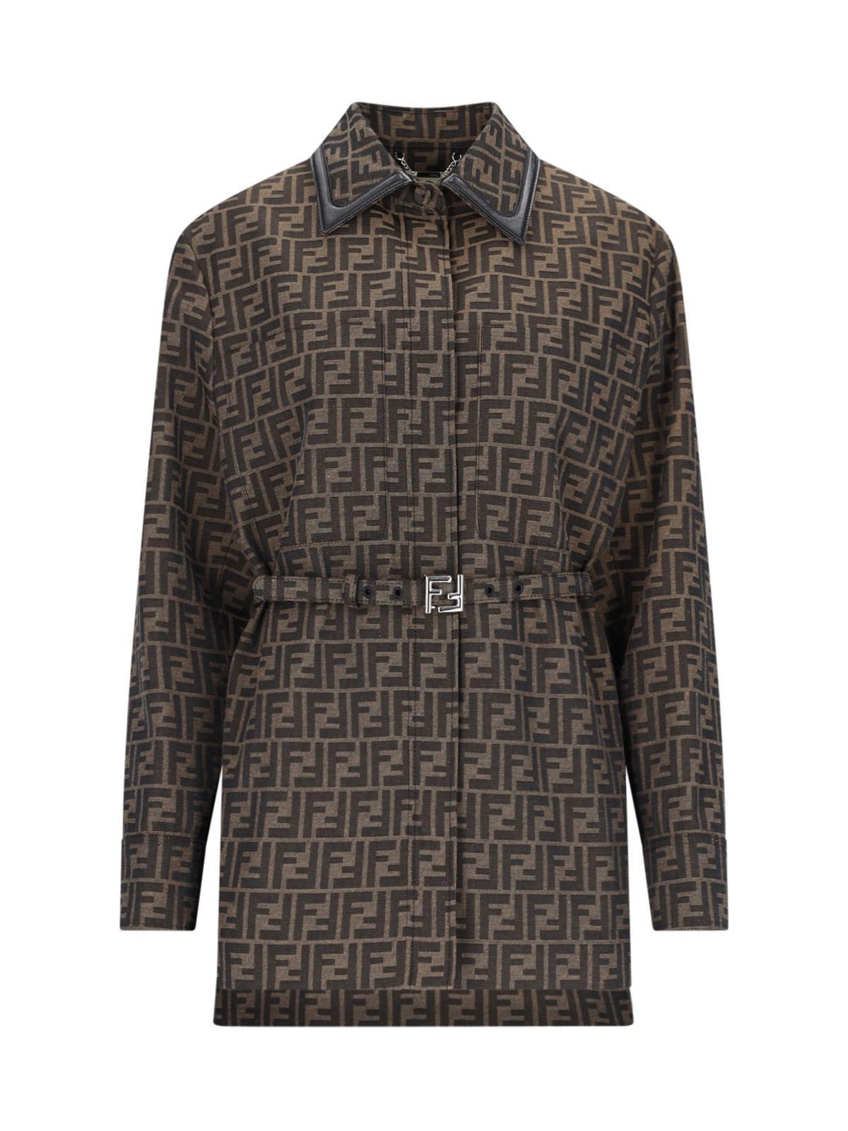 Shop Fendi Belt Detail Jacket In Brown