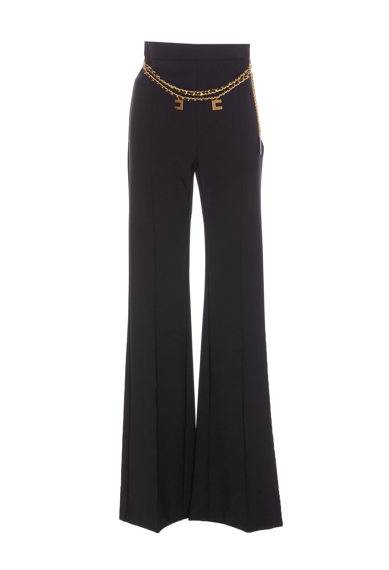 Shop Elisabetta Franchi Palazzo Pants With Logo Belt In Nero