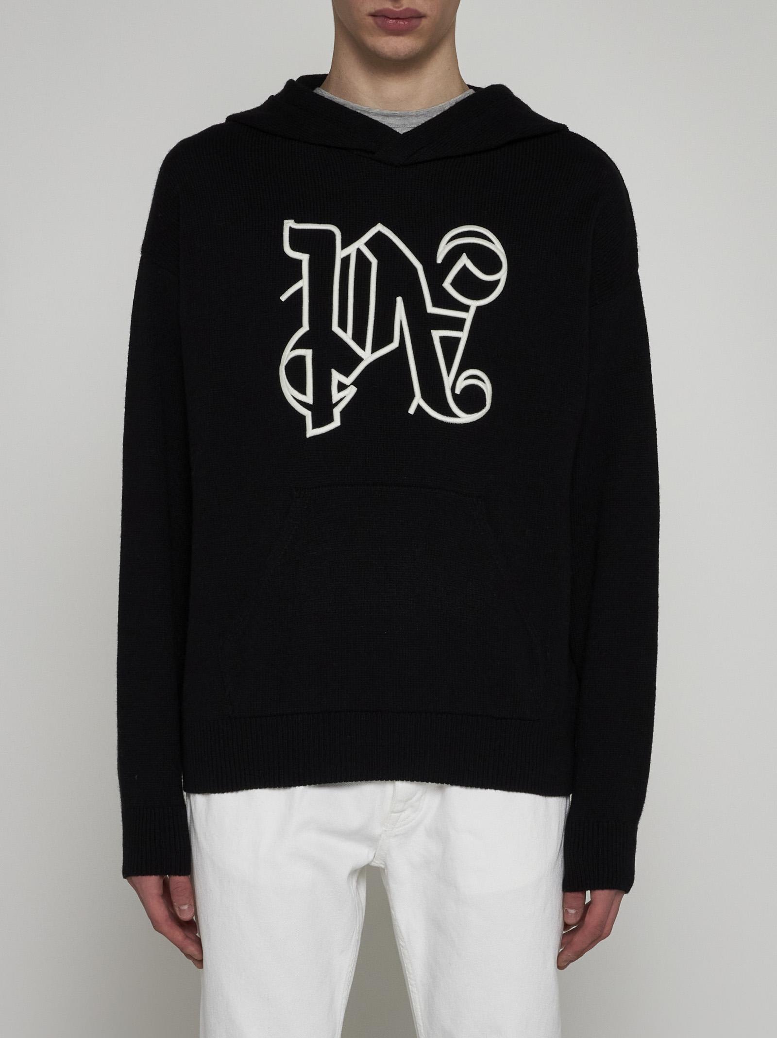 Shop Palm Angels Monogram Wool-blend Hooded Sweater In Black