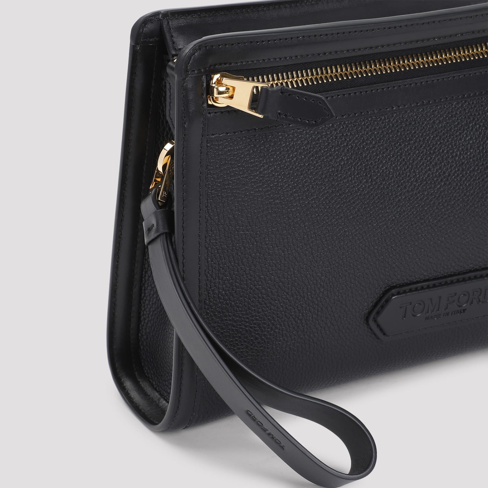 Shop Tom Ford Calf Leather Pouch In Black