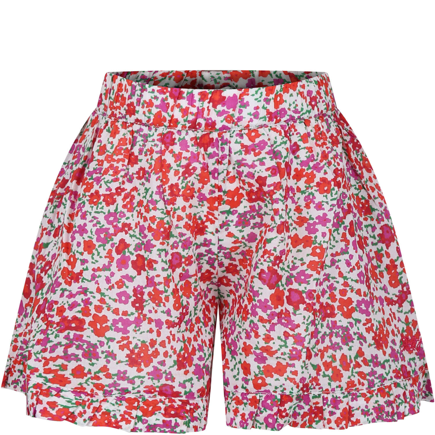 Shop Philosophy Di Lorenzo Serafini White Shorts For Girl With Flowers In Multicolor