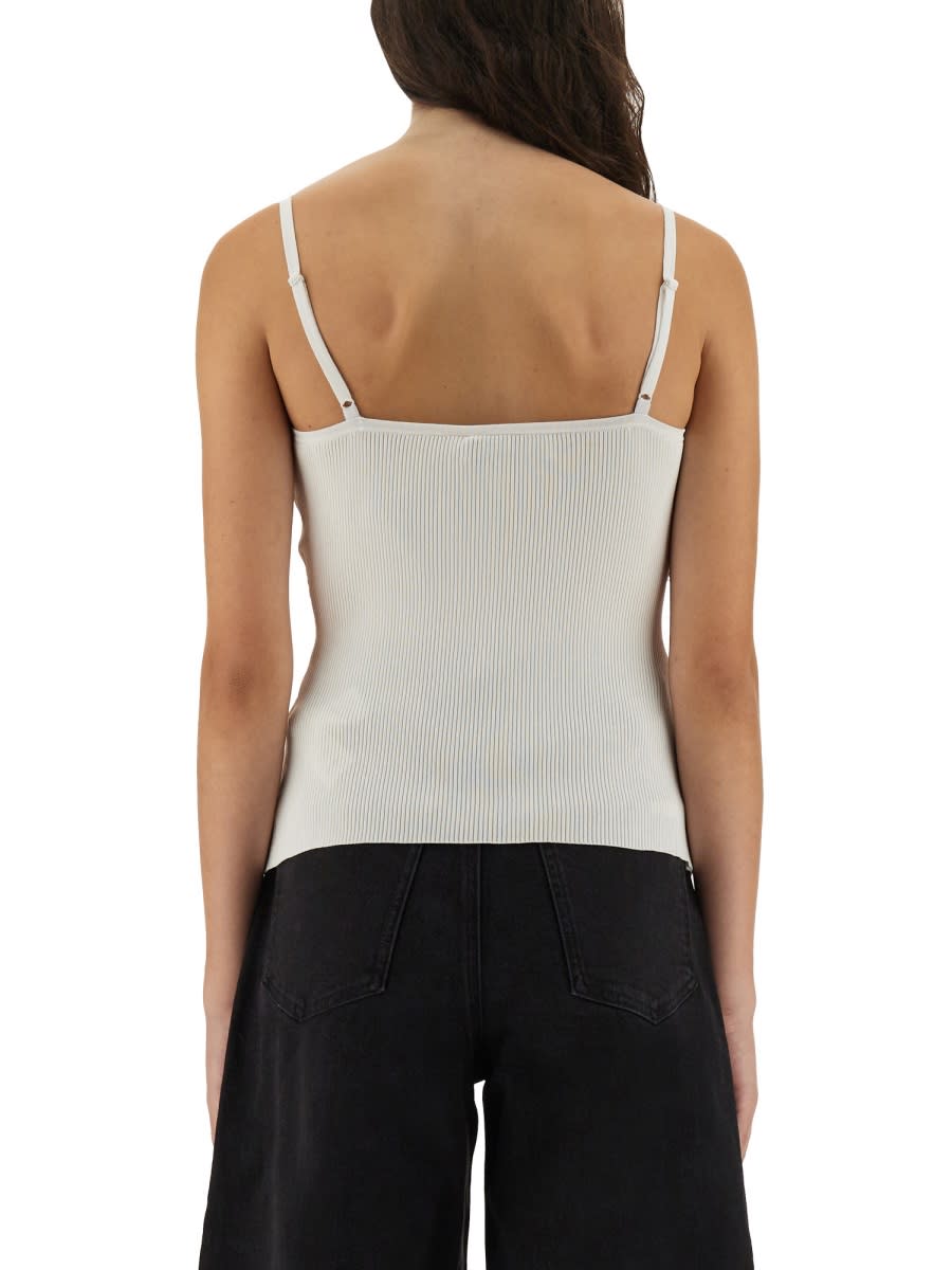 Self-portrait Lace Trim Rib Knit Viscose Blend Top In White