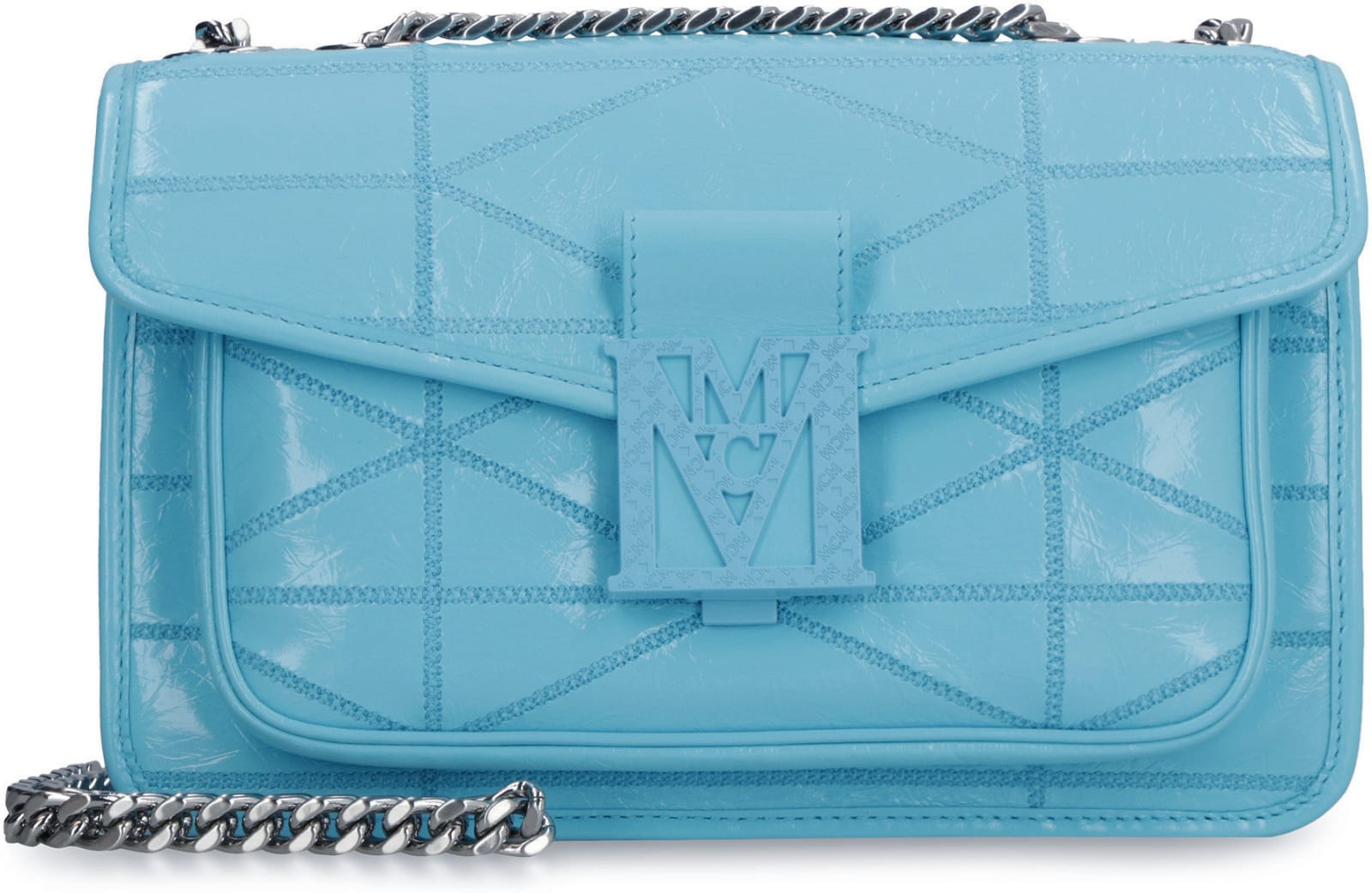 Shop Mcm Travia Leather Crossbody Bag In Blue