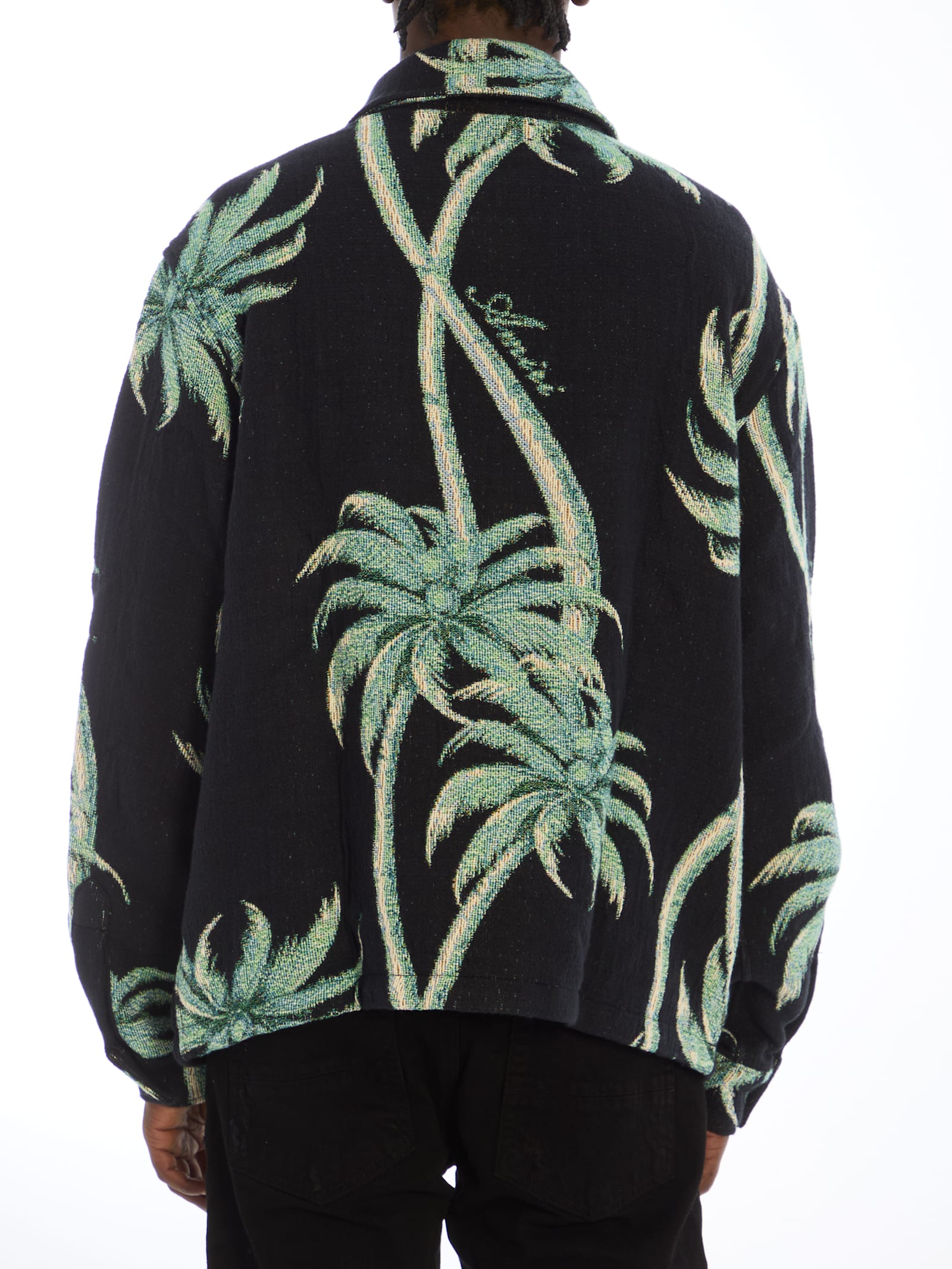 Amiri Twisted Palms Tapestry Overshirt In Black