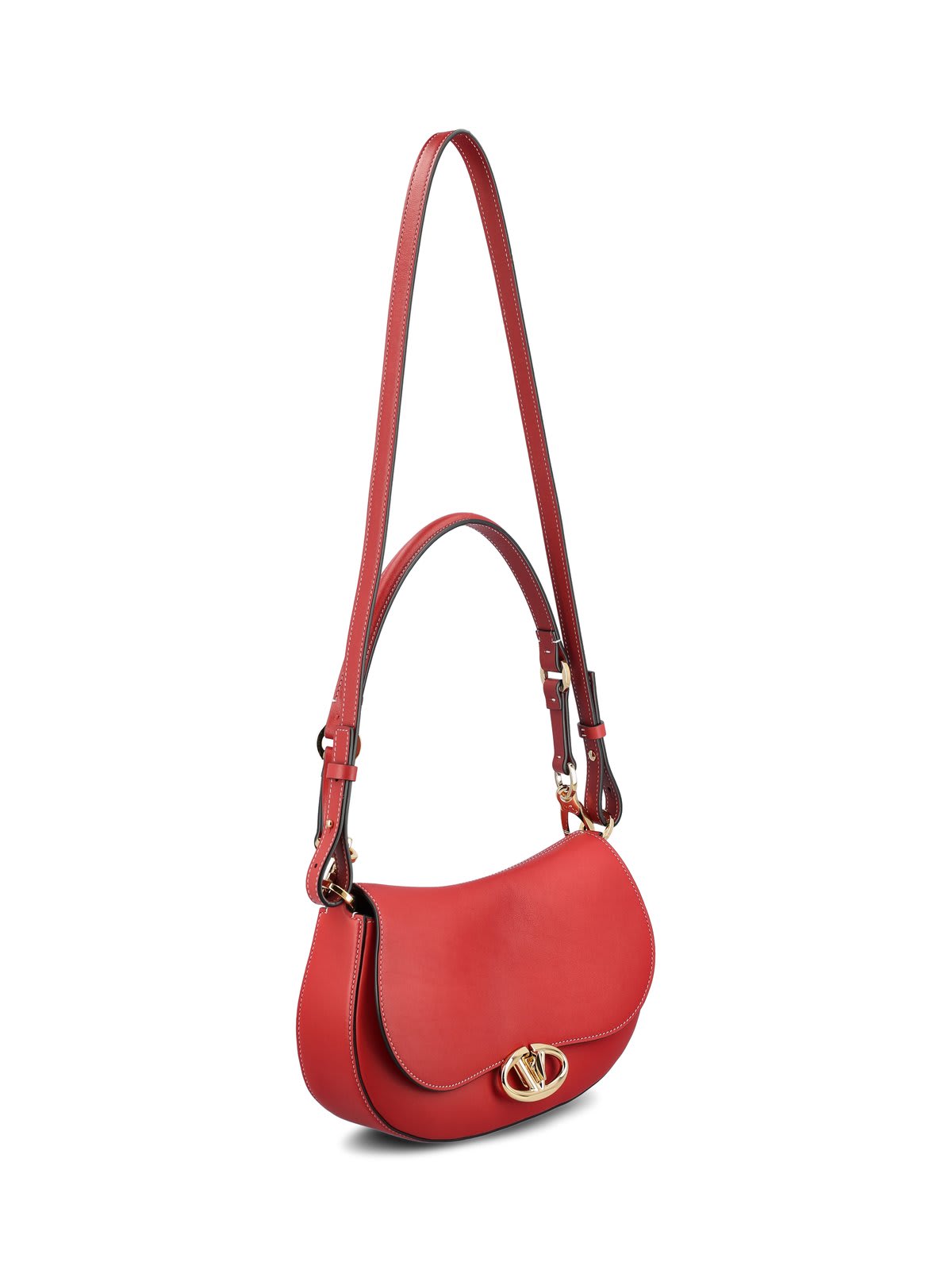 Shop Valentino Ohval Foldover Top Small Shoulder Bag In Red