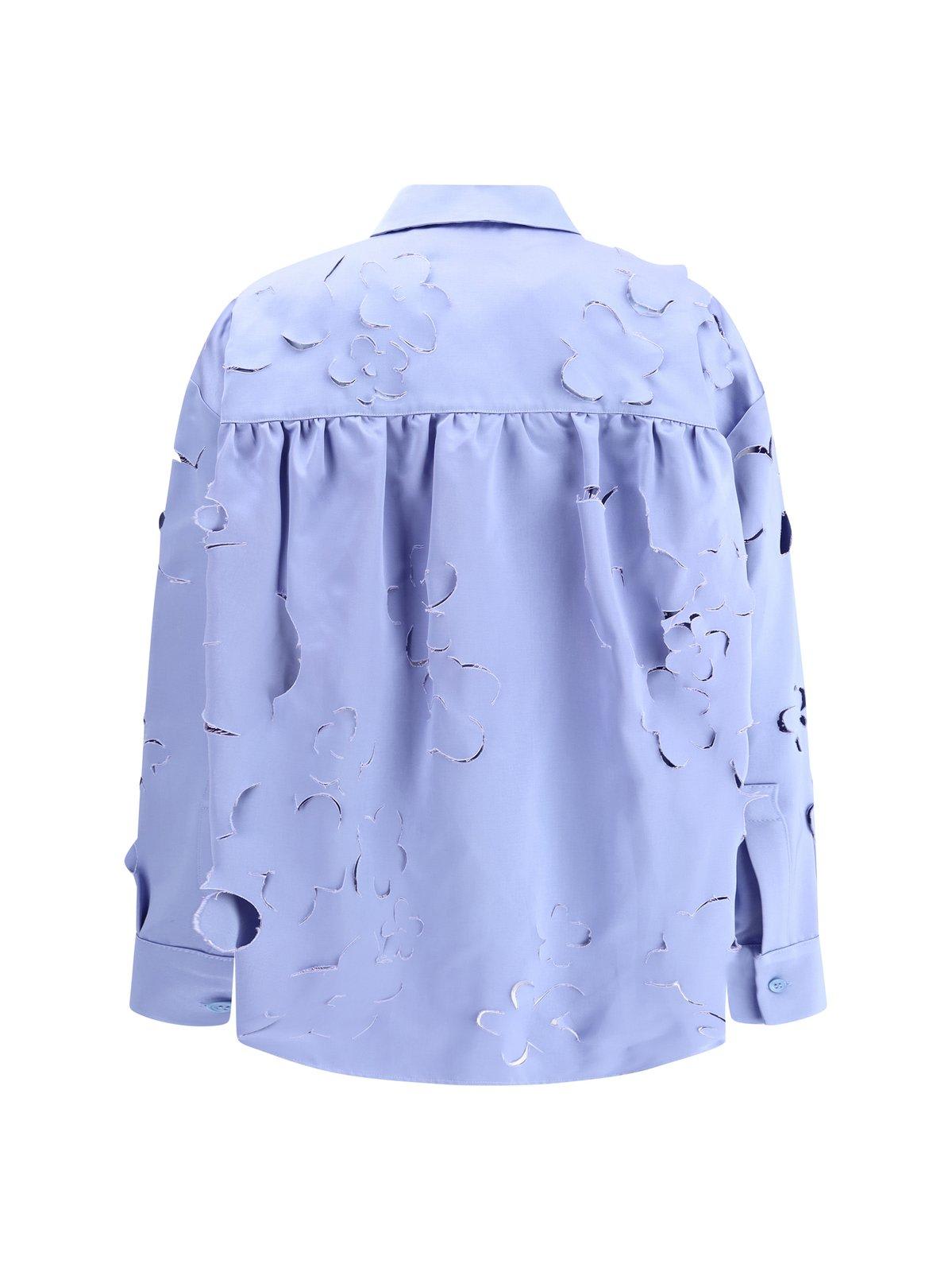 Marni Flower Cut-out Collar Shirt In Blue Lilac
