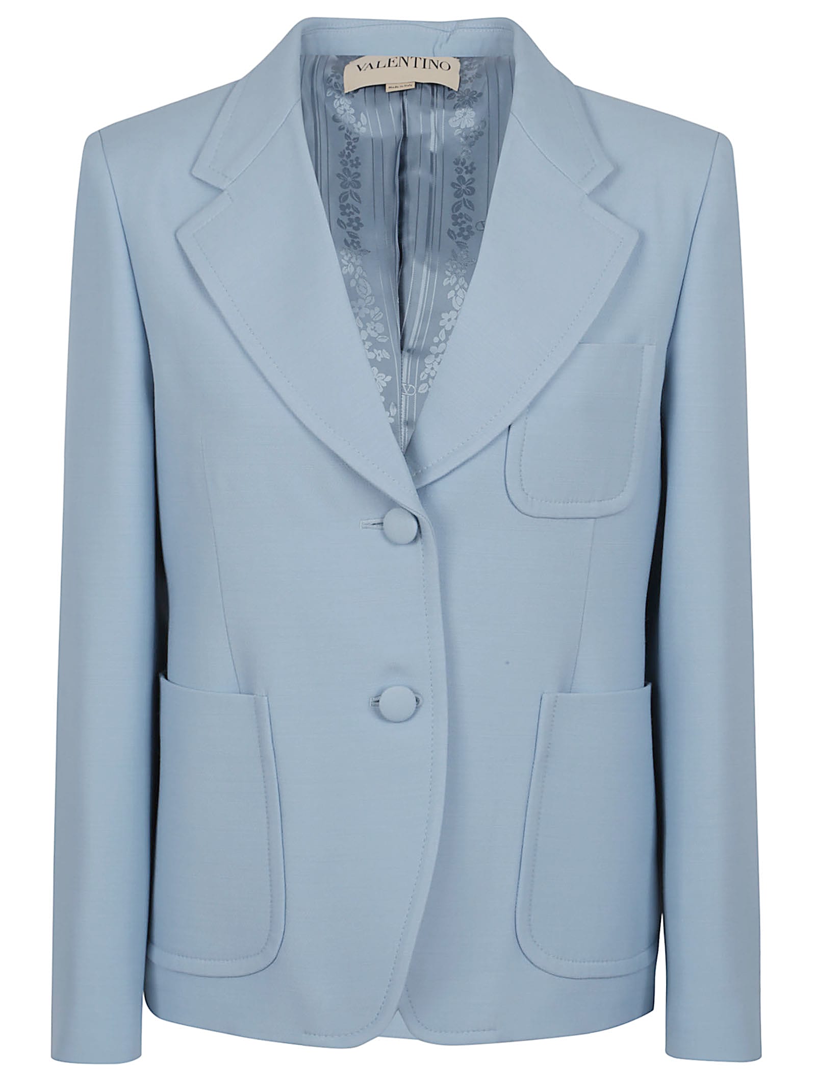 Valentino Garavani Structured Light Blue Crepe Couture Blazer In Blue