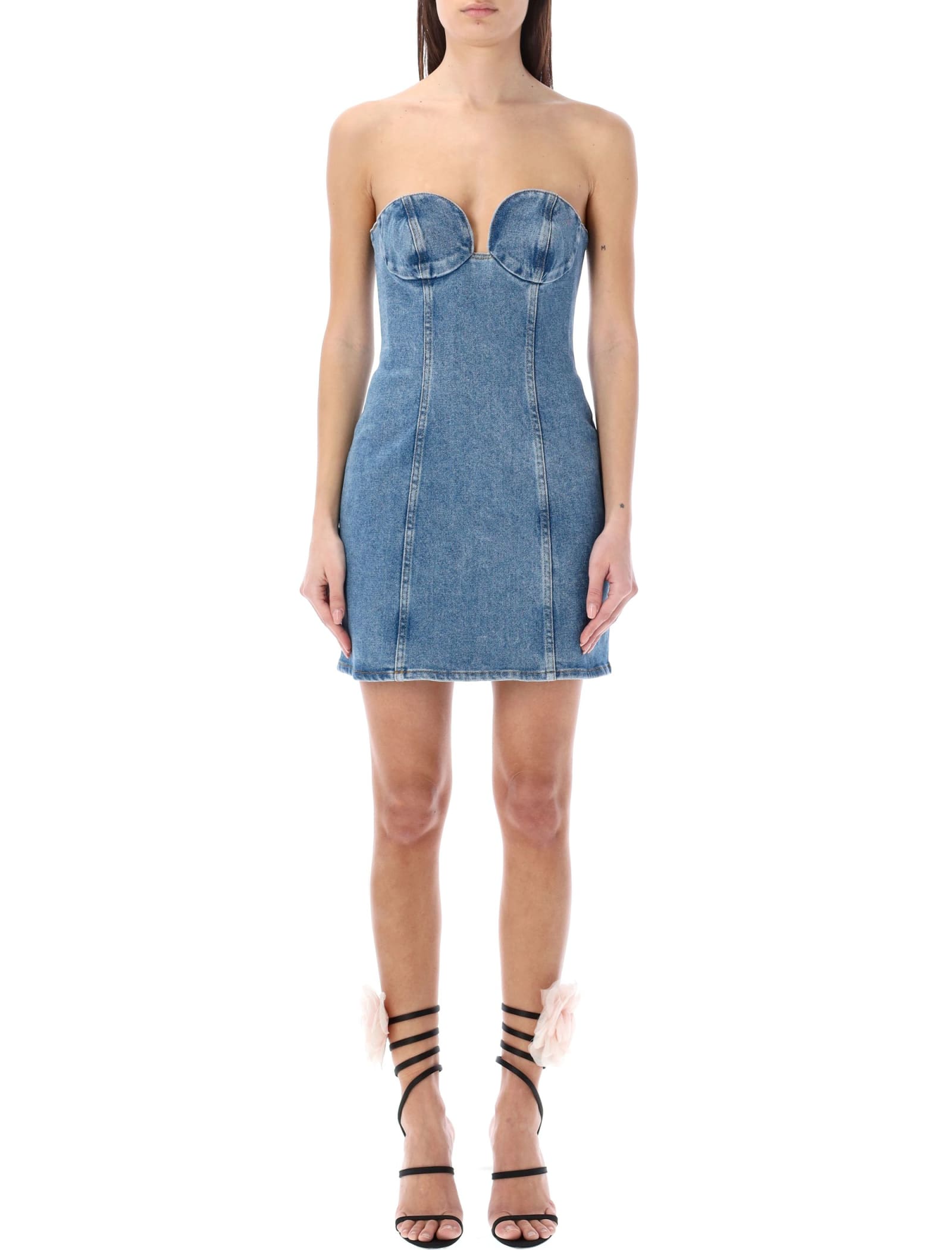 Shop Magda Butrym Denim Bustier Mini Dress In Blue