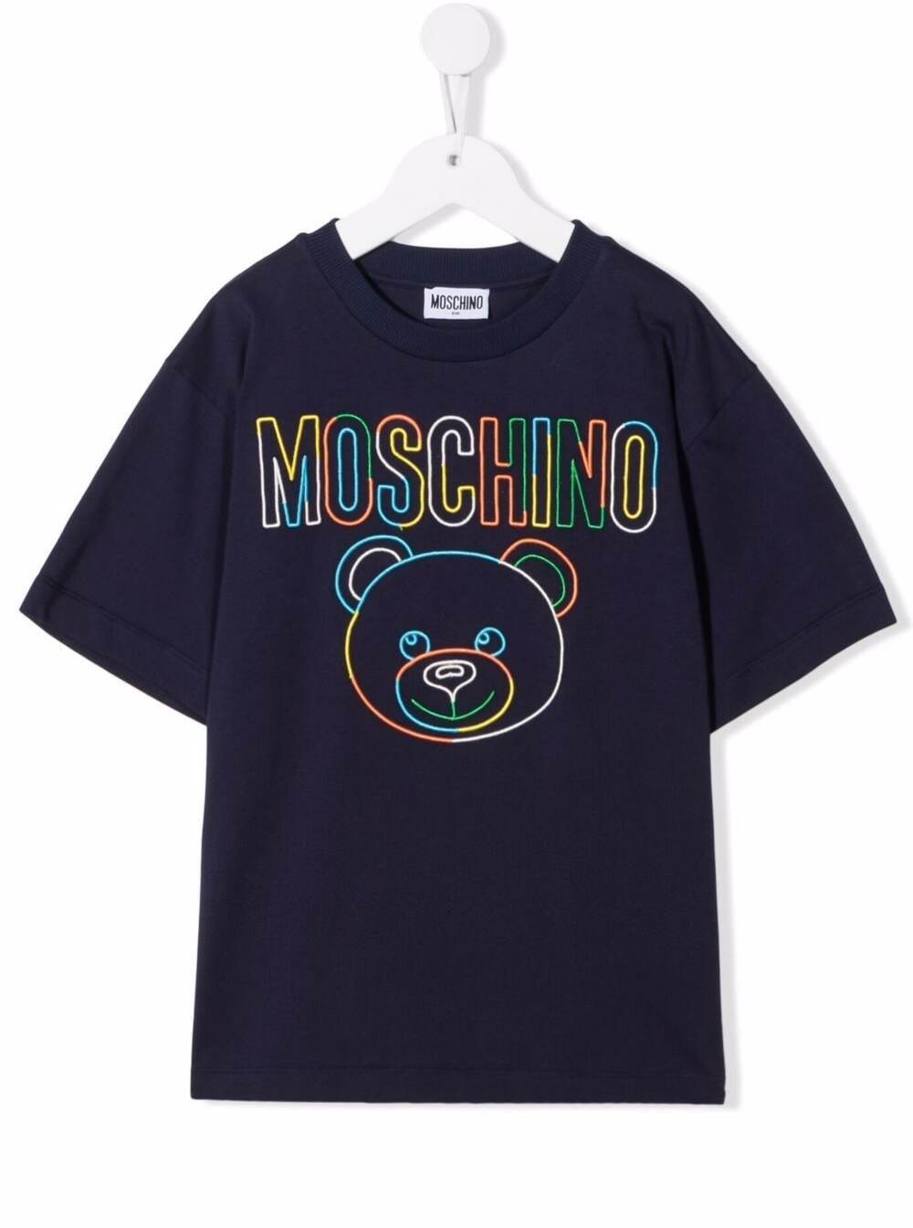 Moschino Kids Girls Blue Cotton T-shirt With Logo Print