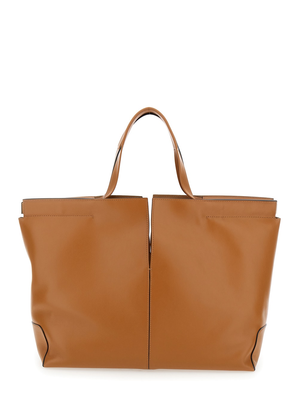 Shop Tod's Beige Tote Bag With Logo Patch In Leather Woman