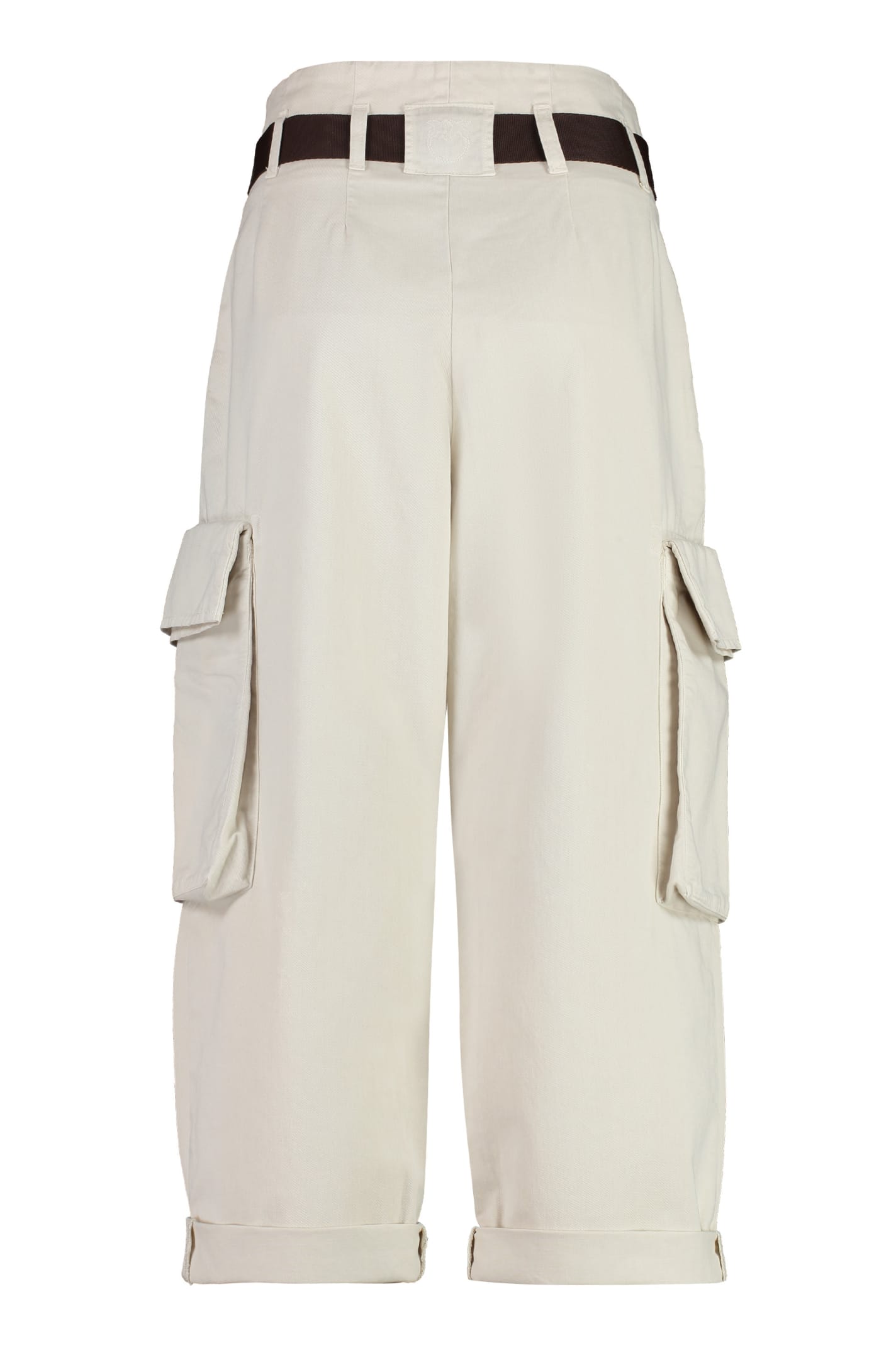 Shop Pinko Ronfare Gabardine Cargo Trousers In Bianco/latte