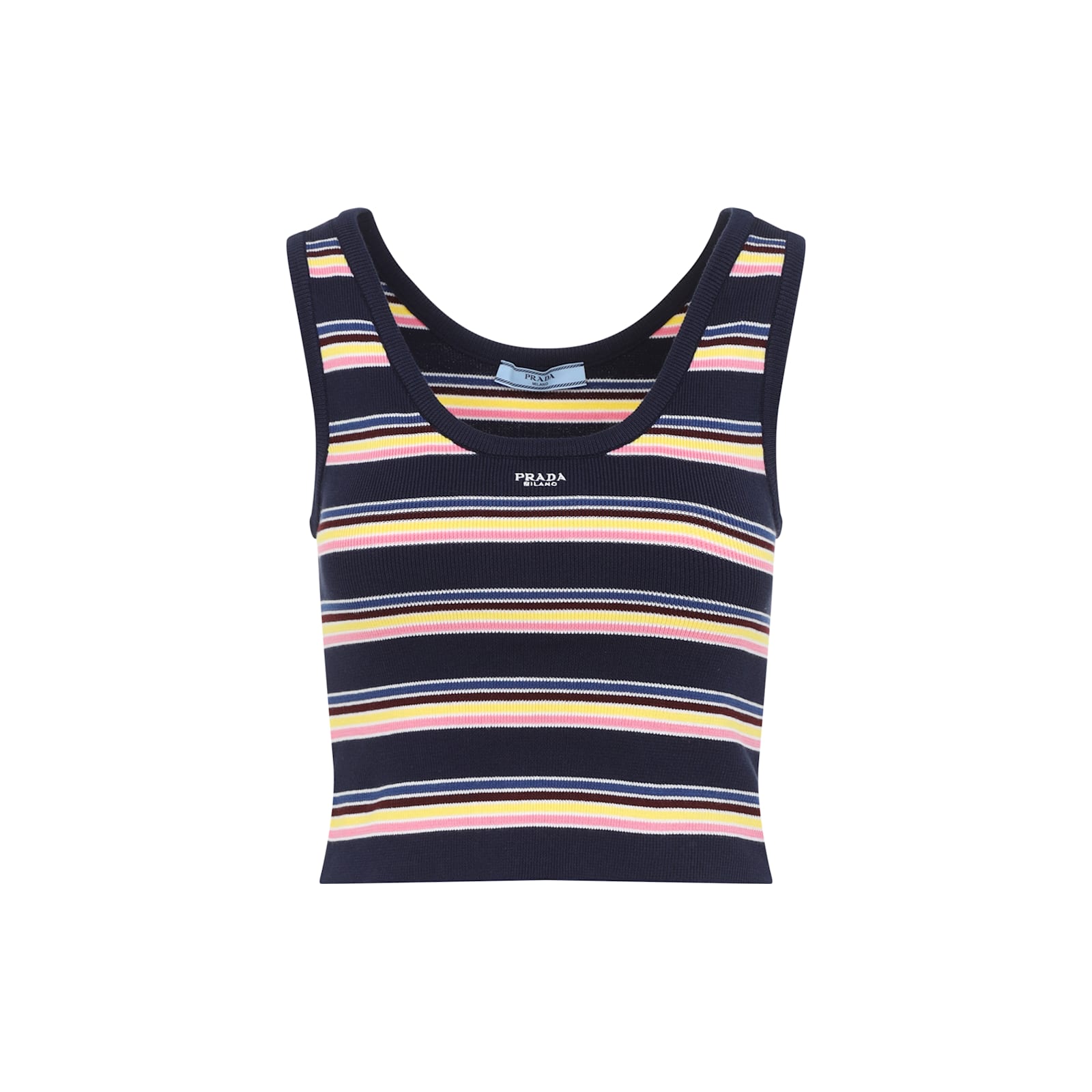 Prada Fitted Scoop Neck Top With Vibrant Striped Pattern In Bleu