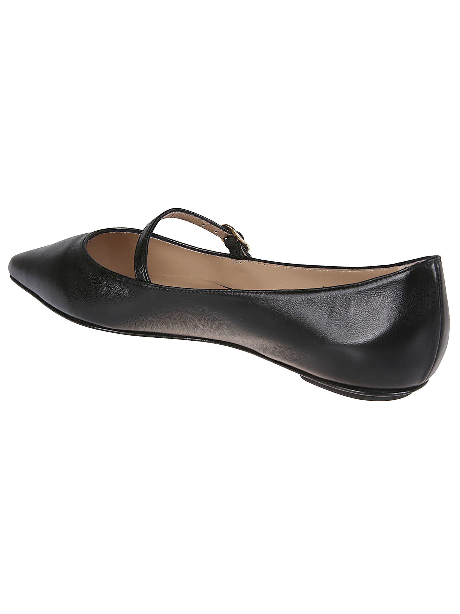Stuart Weitzman Emilia Leather Mary Jane Point-toe Flats In Blk Black