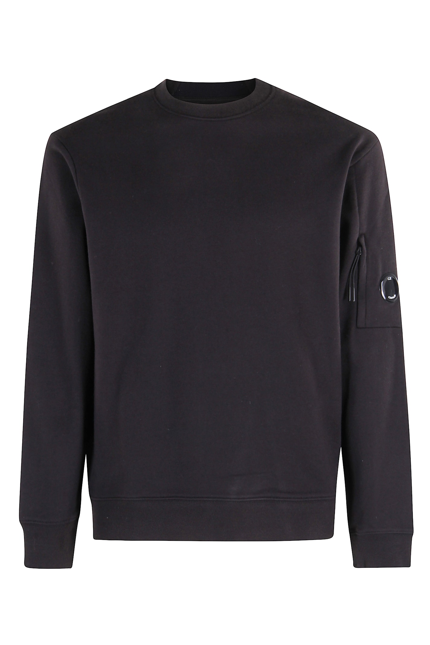 C.p. Company Black Crew Neck Sweater With Logo Patch Applied On The Sleeve In Cotton Man In Black