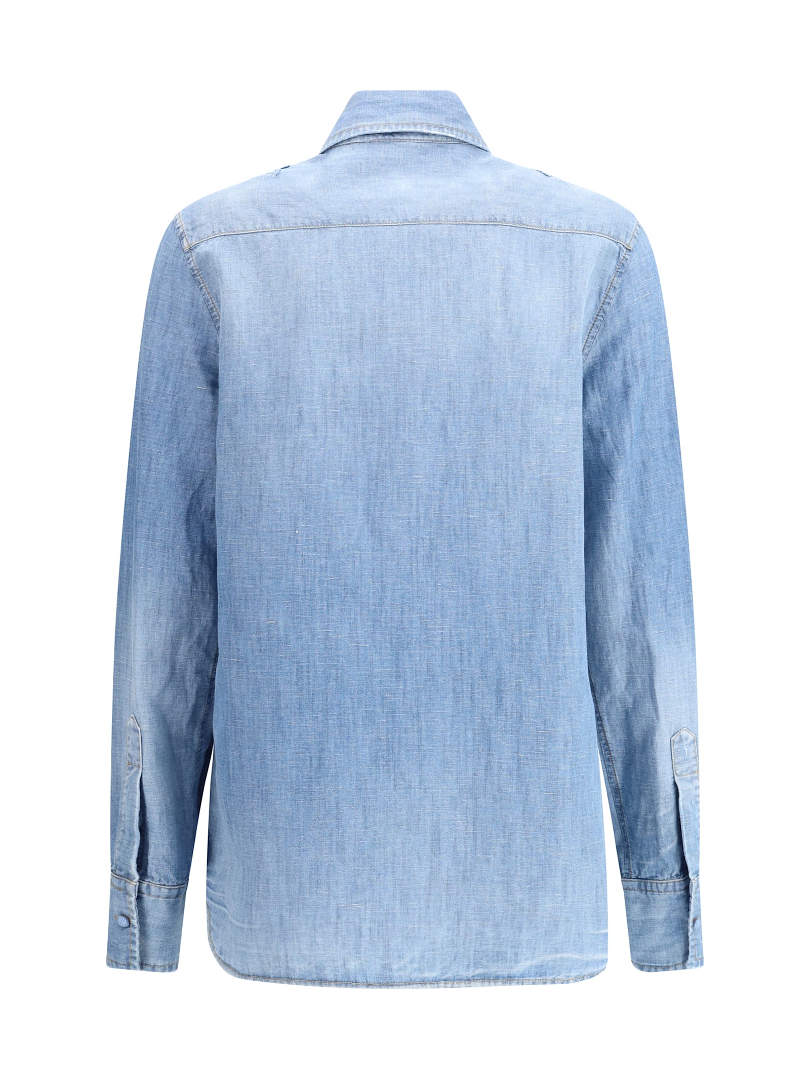 Ermanno Scervino Denim Shirt With Floral Lace Embroidery
