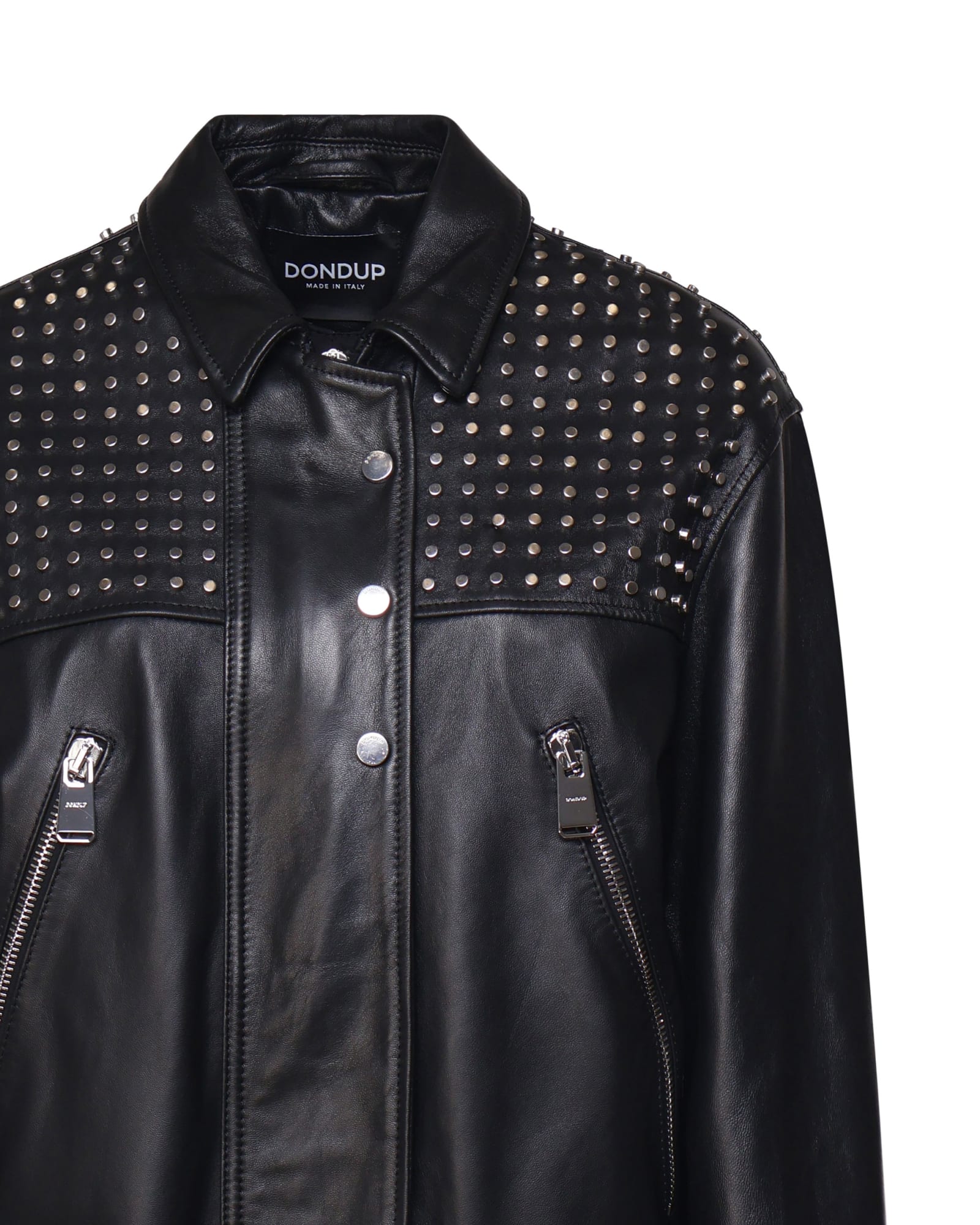 Shop Dondup Leather Biker With Studs In Black