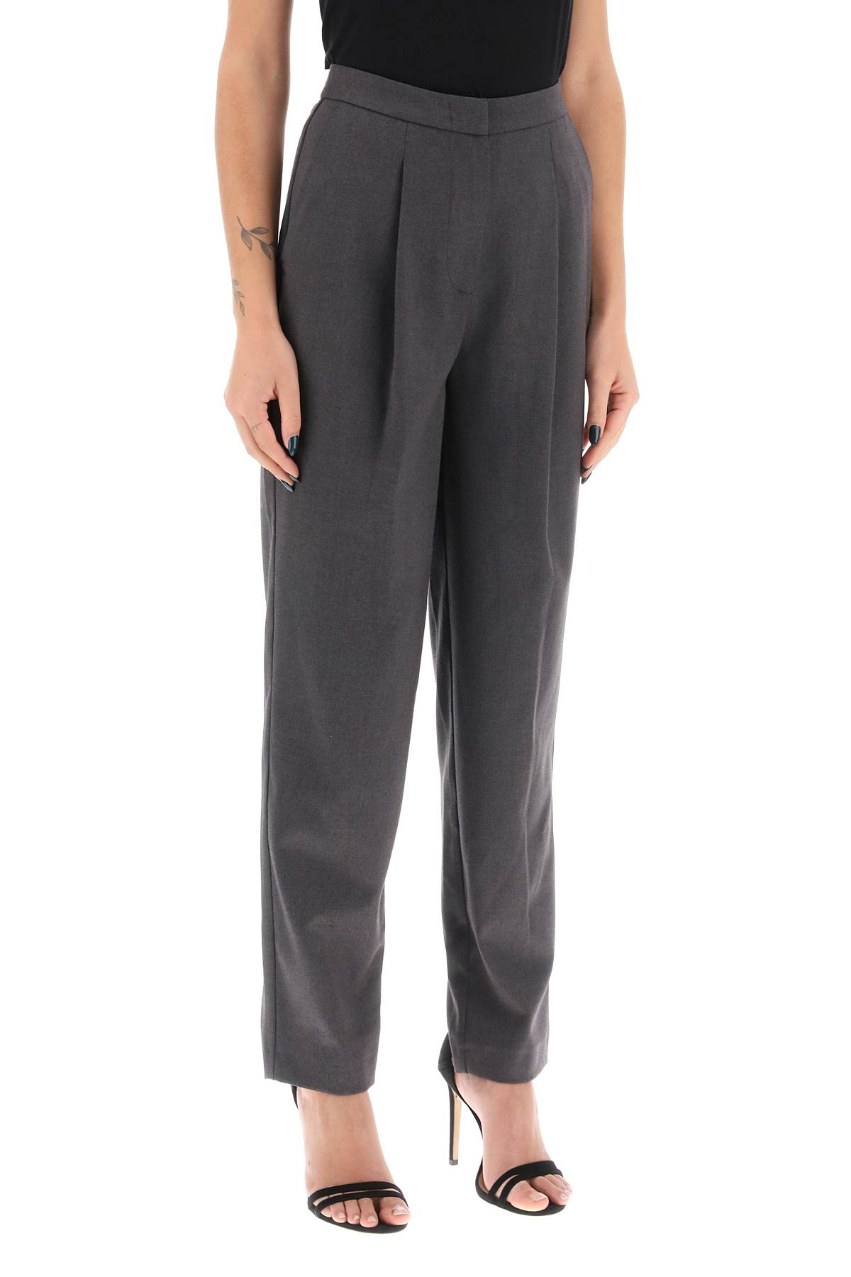 Shop Mvp Wardrobe Meda Wool Blend Trousers In Perla (grey)