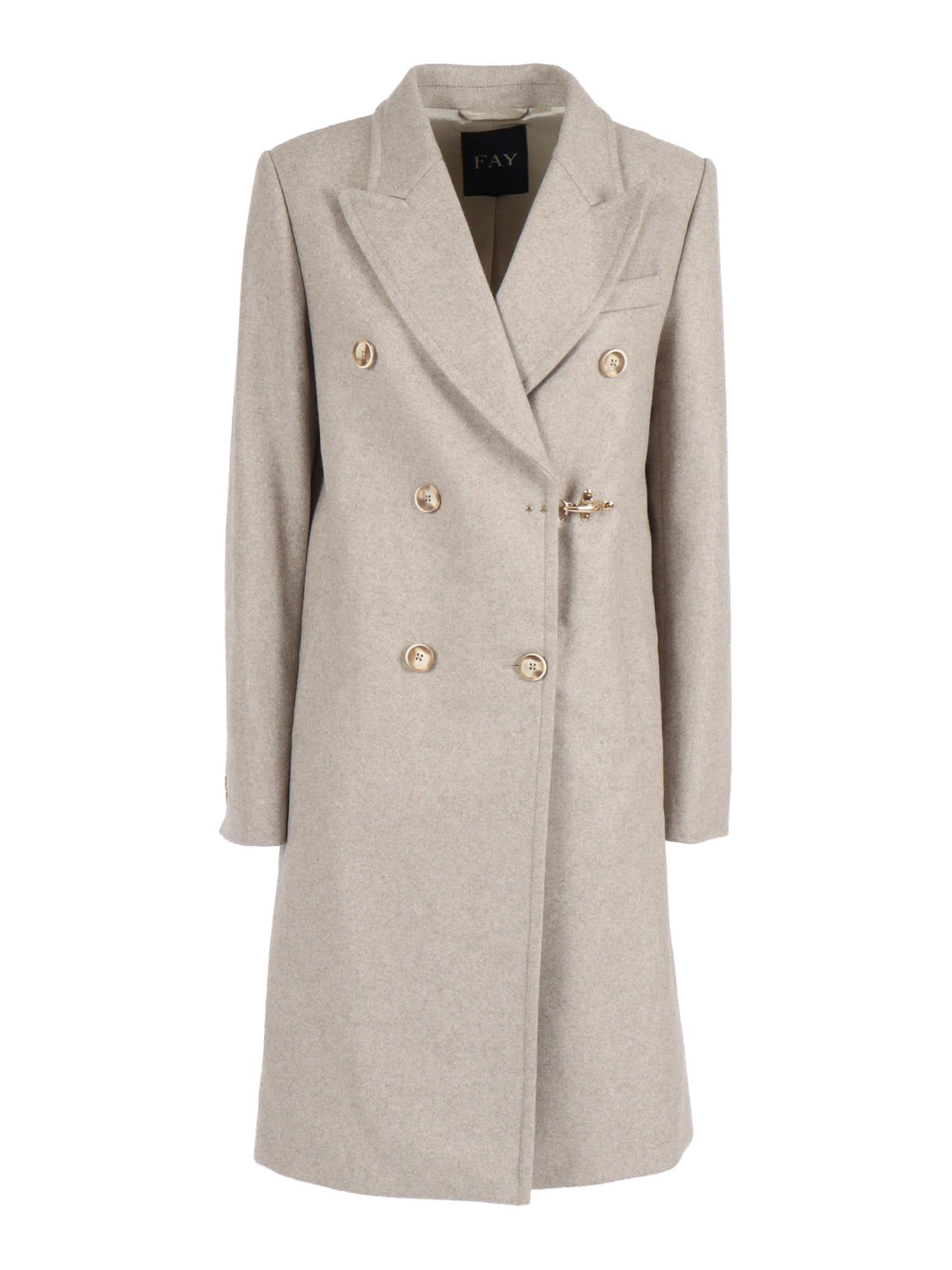 Fay Double-breasted Coat With Hook In Gray