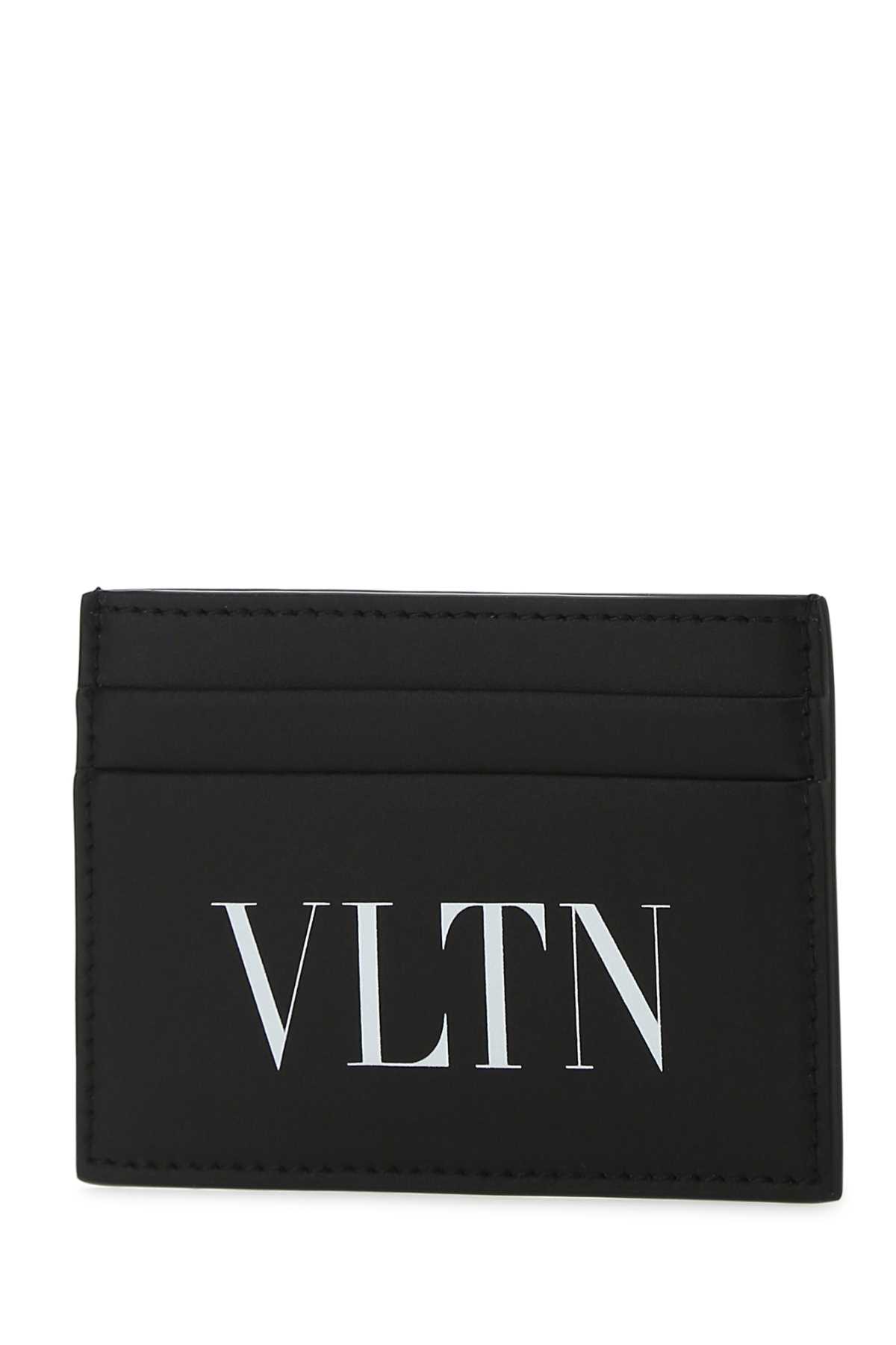 Valentino Garavani Black Leather Card Holder In Nerobianco
