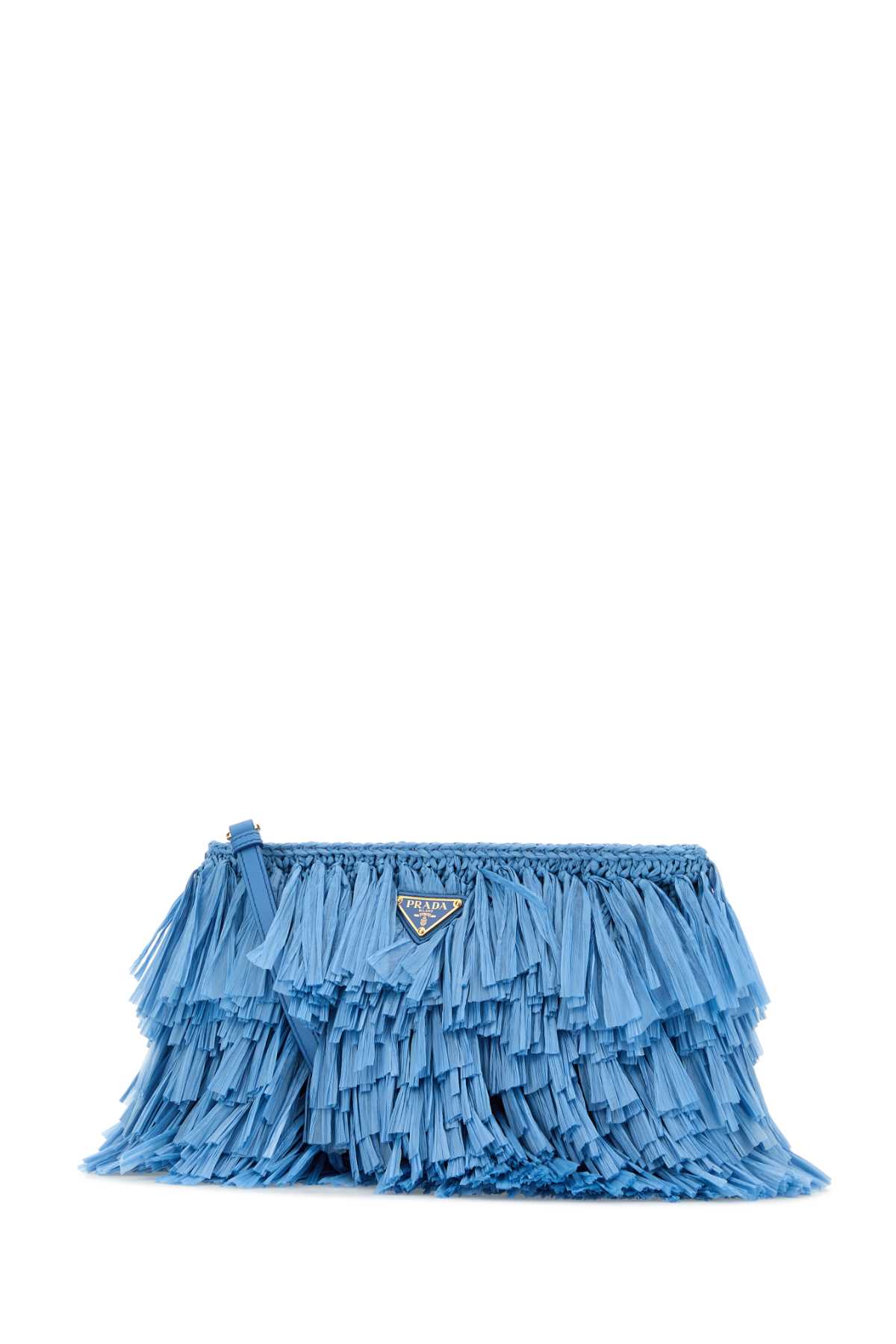 Prada Crochet Clutch Featuring Fringe Detailing In Blue