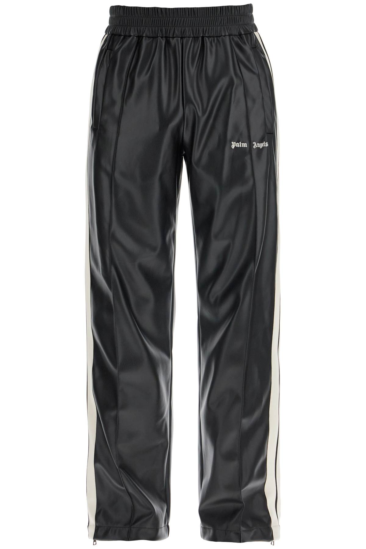 Faux Leather Joggers With Side Stripes