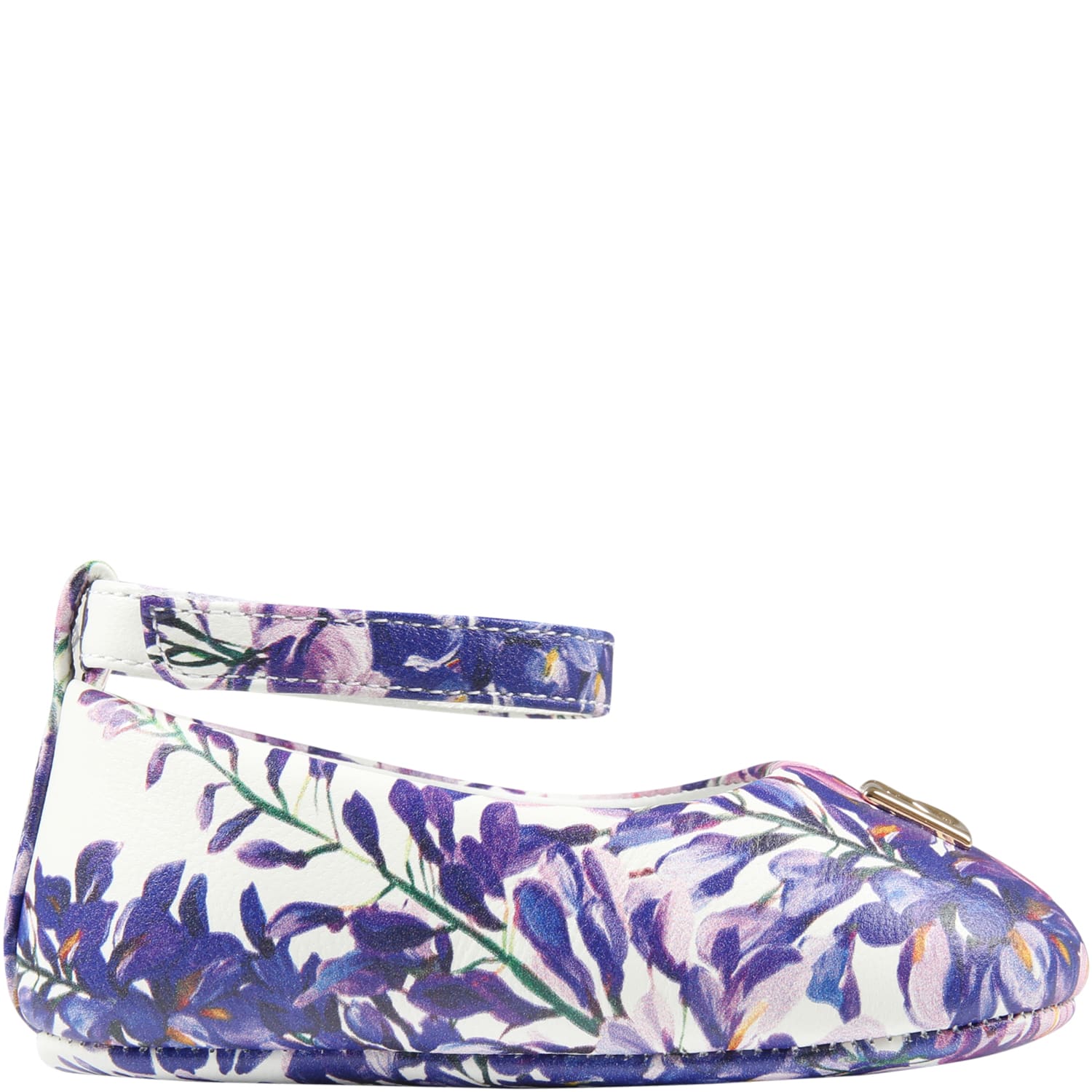 Dolce & Gabbana Multicolor Ballet Flats For Baby Girl With Flowers And Golden Logo