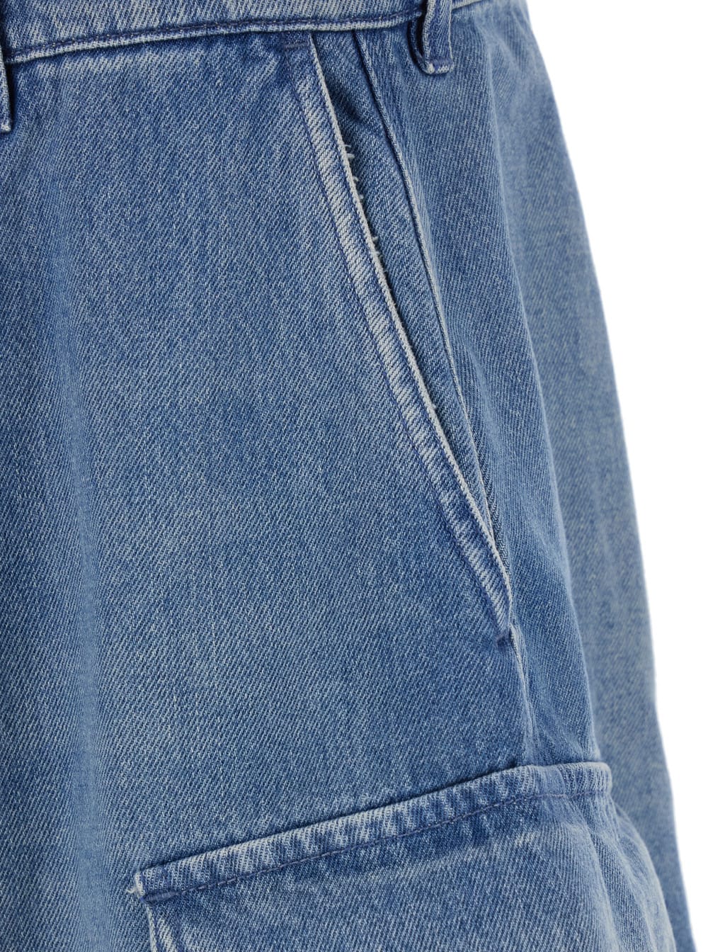 Jw Anderson Light Blue Bermuda Shorts With Cargo Pockets And Logo Patch On The Back In Denim Man In Light Blue