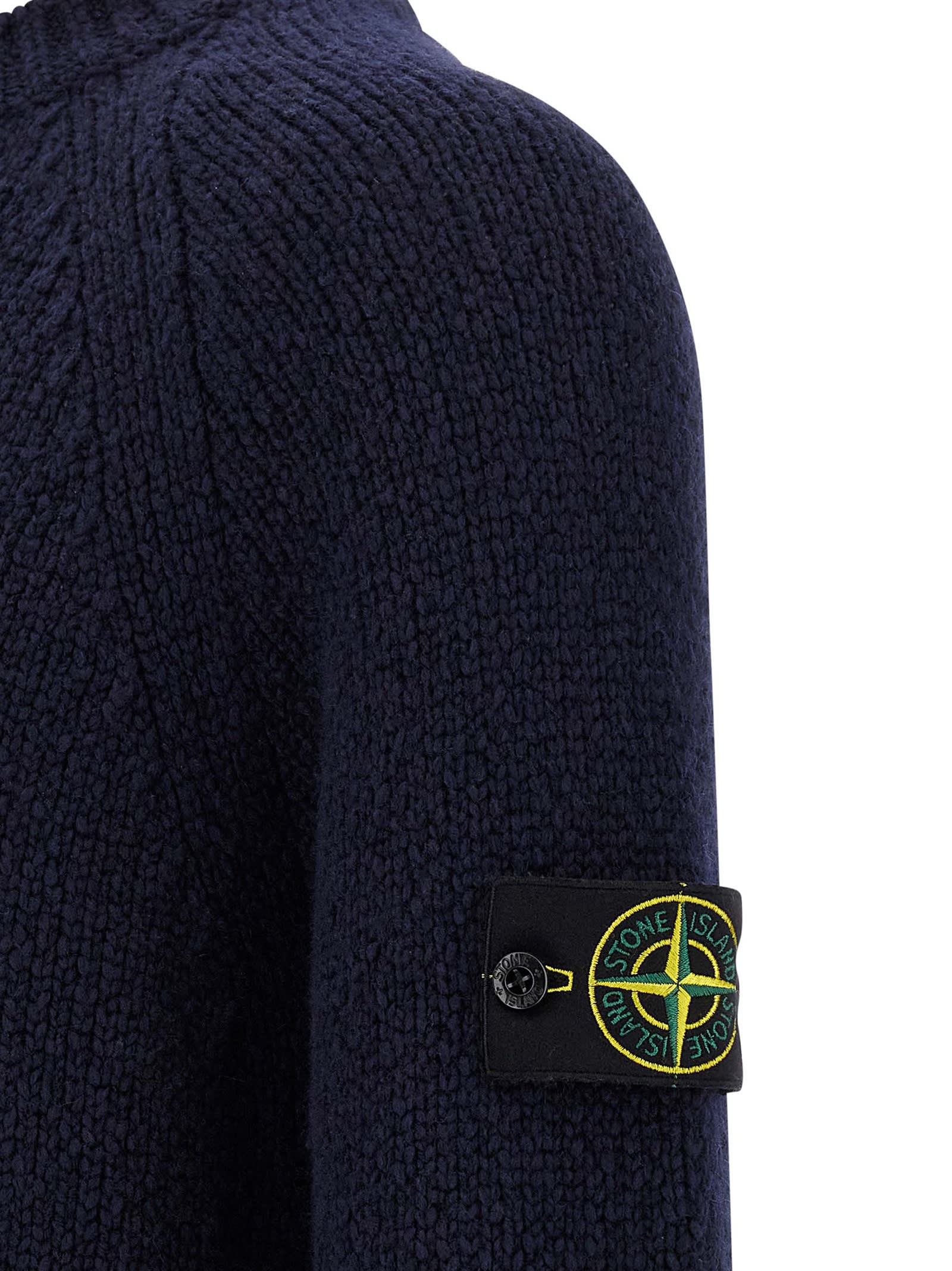 Stone Island Sweater With Crew Neck In Cashmere In Blue