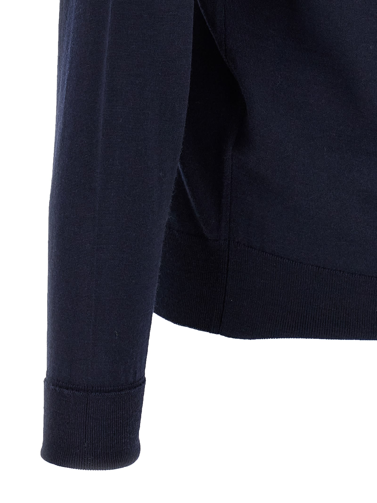 John Smedley V-neck Sweater With Ribbed Cuffs And Hem In Blue