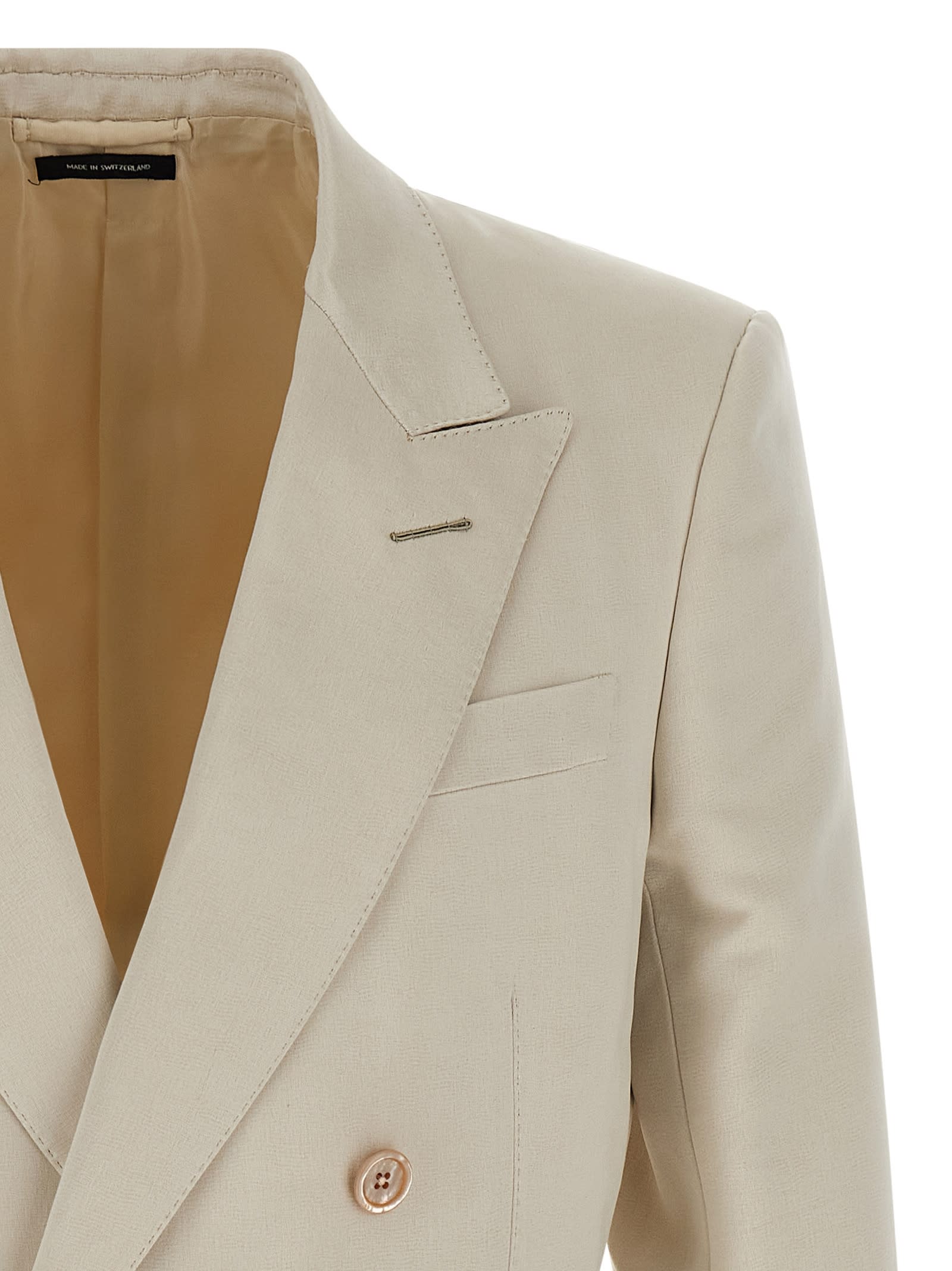 Tom Ford Double-breasted Tailored Blazer Featuring Back Vent In Neutral