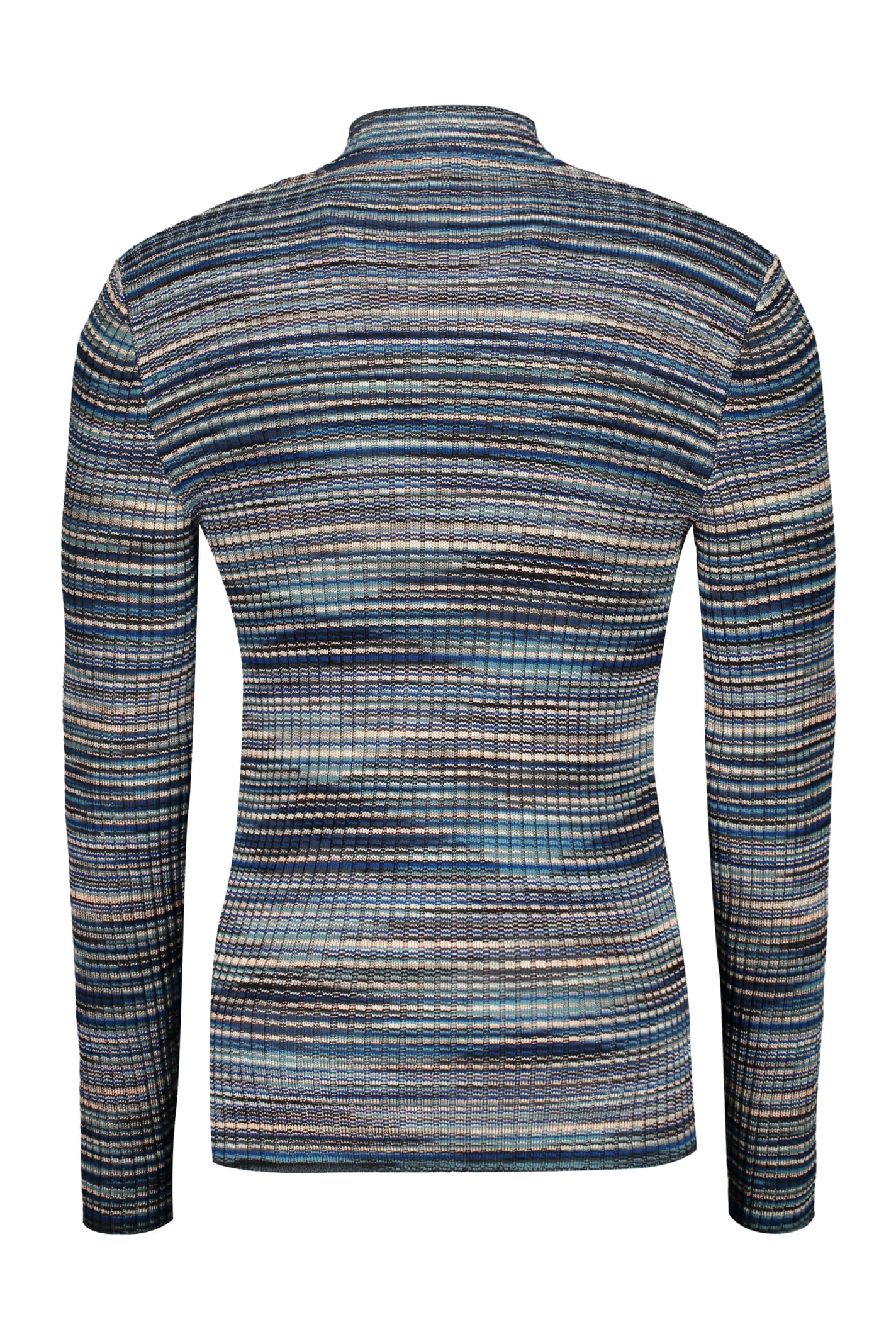 Shop Missoni Ribbed Wool Turtleneck Sweater In Blue