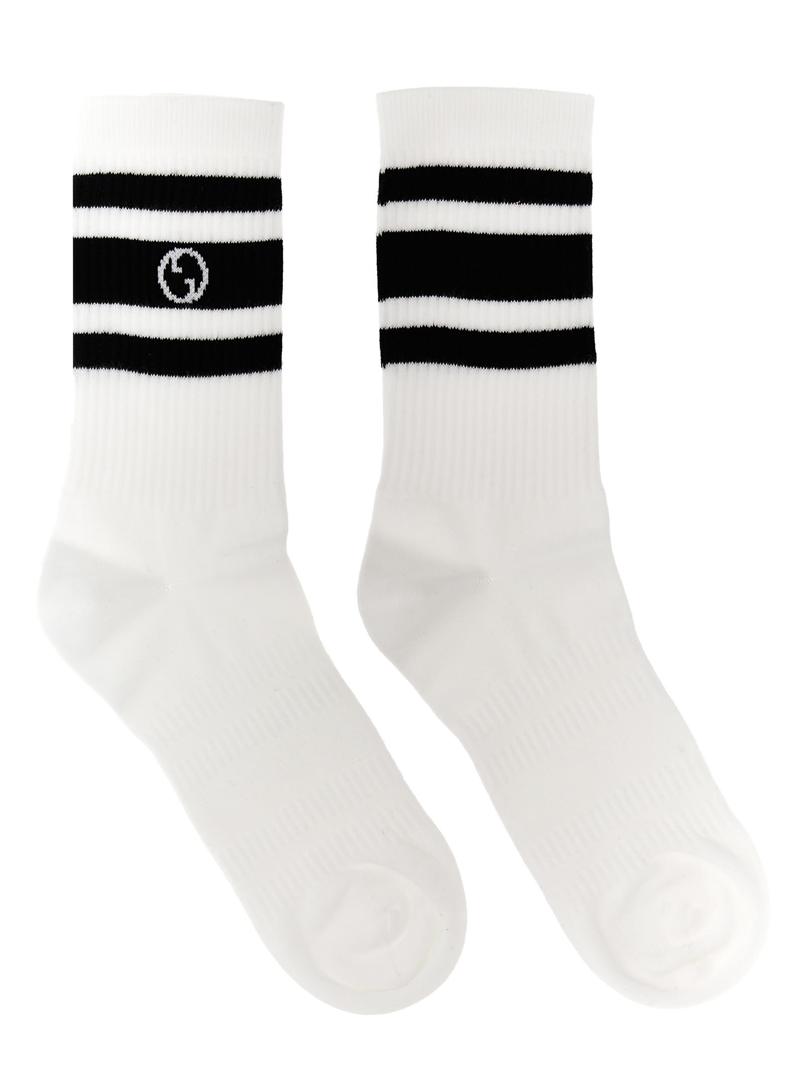 Shop Gucci Nastro Web Logo Socks In White/black