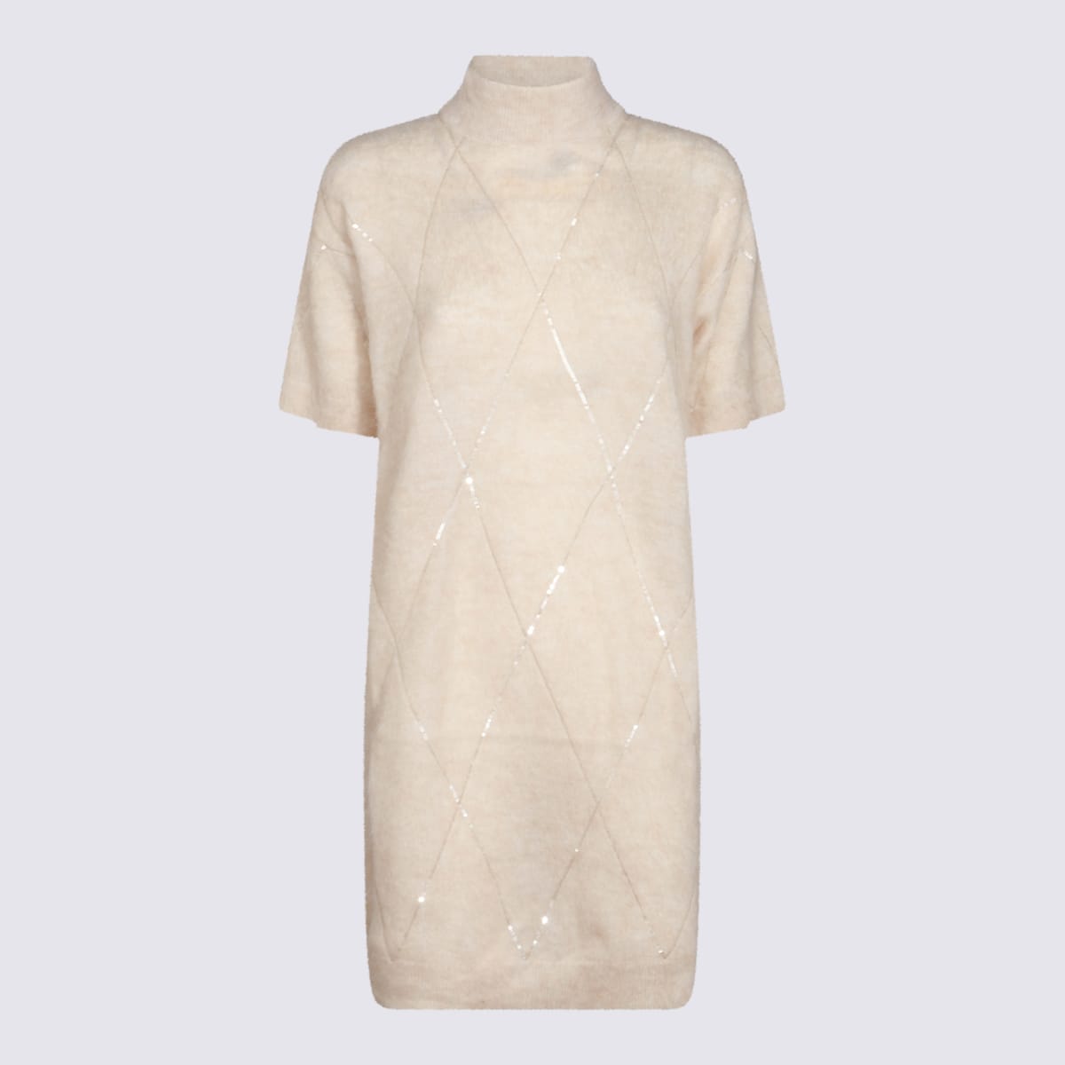 Shop Brunello Cucinelli Beige Mahair Blend Dress In Seashell