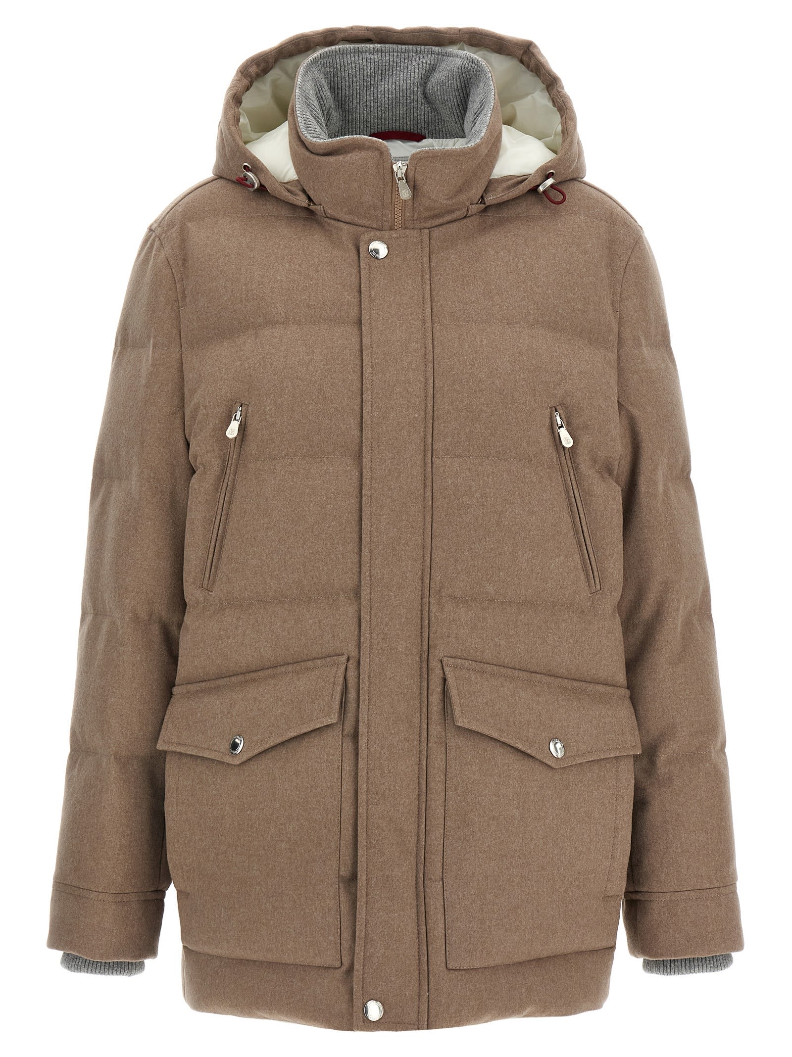 Brunello Cucinelli Flannel Down Jacket Puffer Jackets Beige In Neutral
