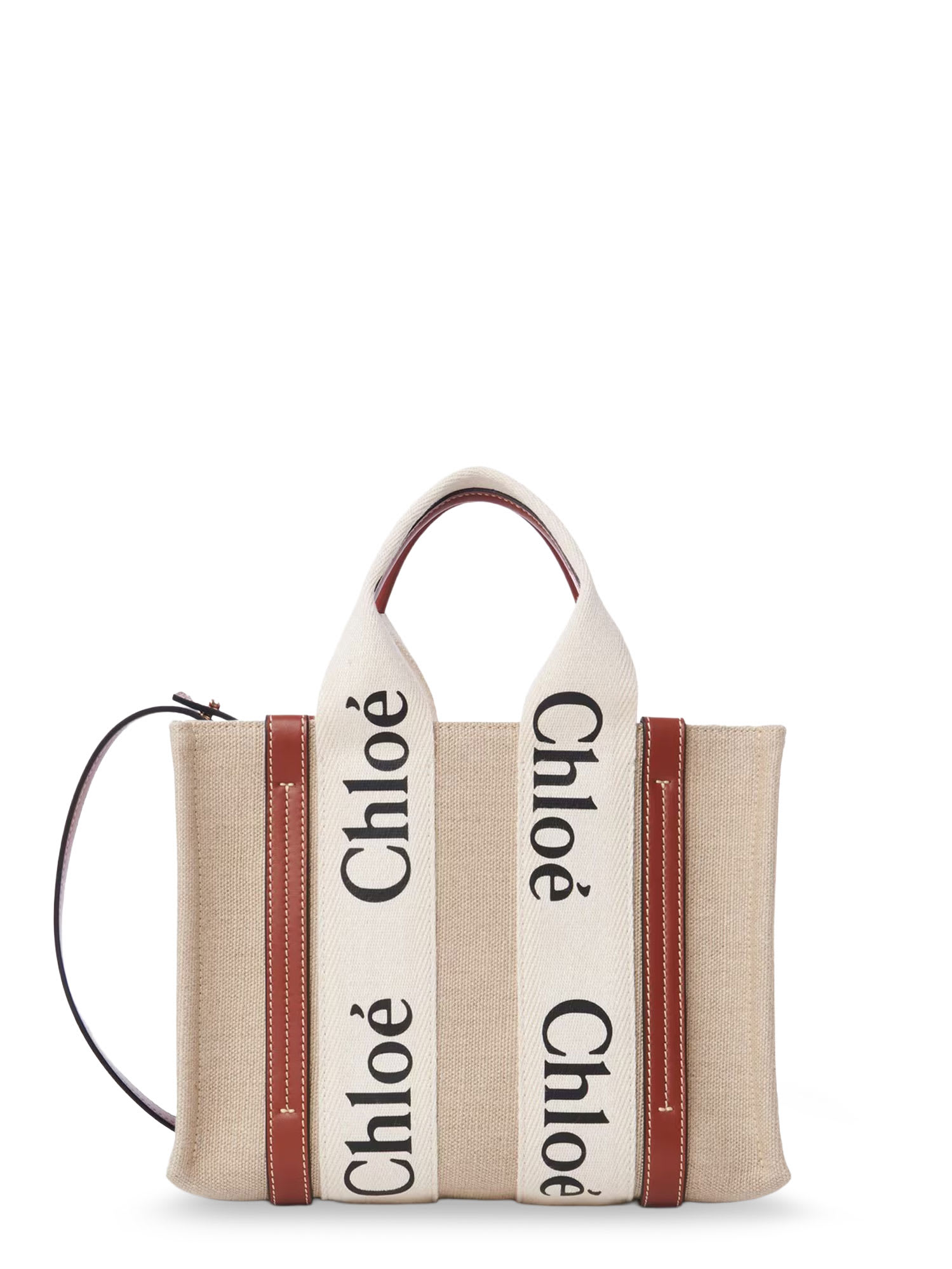 Chloé Woody Linen And Leather Tote Bag In Multi