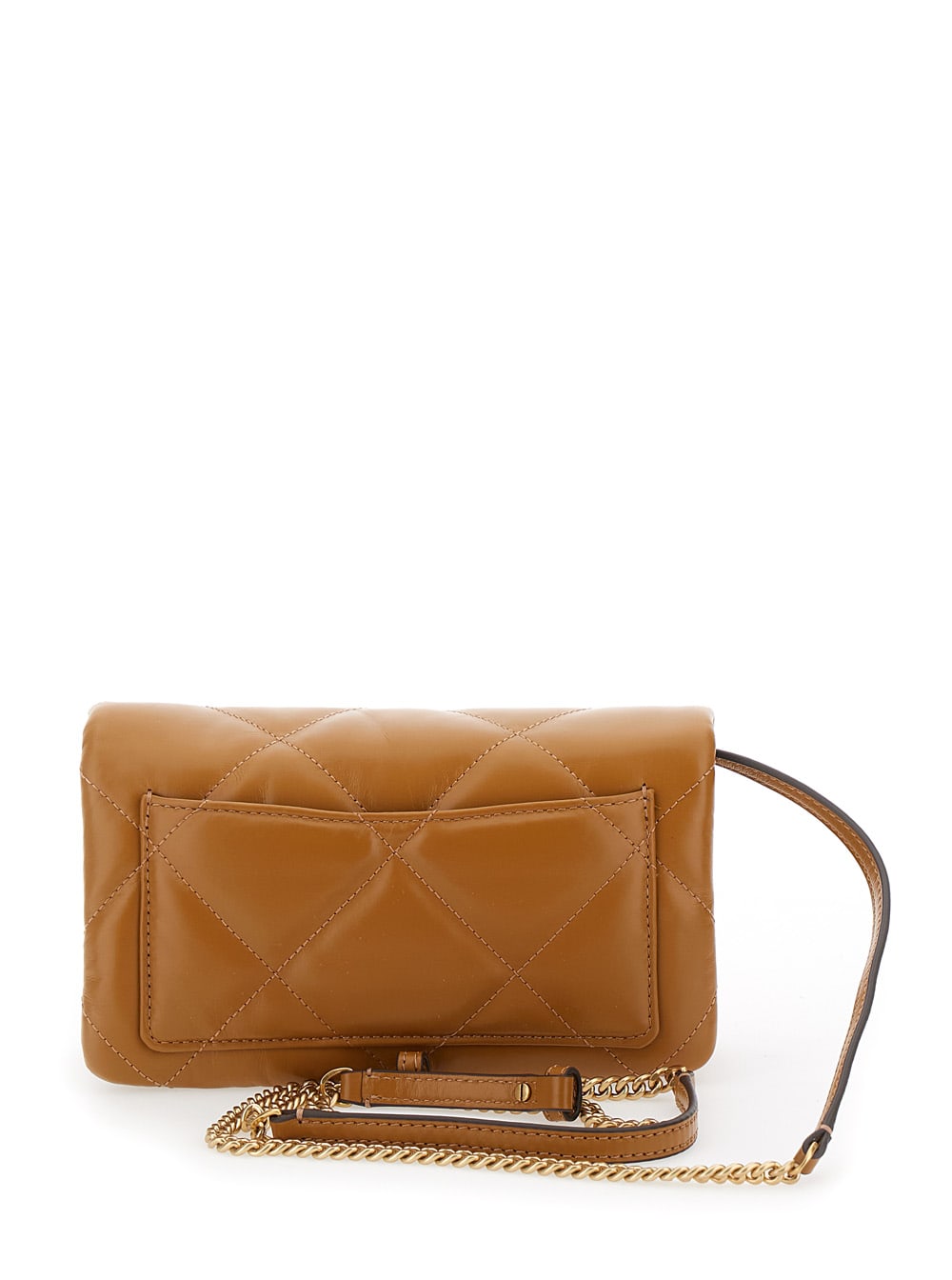 Shop Tory Burch Kira Brown Chain Wallet With Double T Detail In Chevron Leather Woman