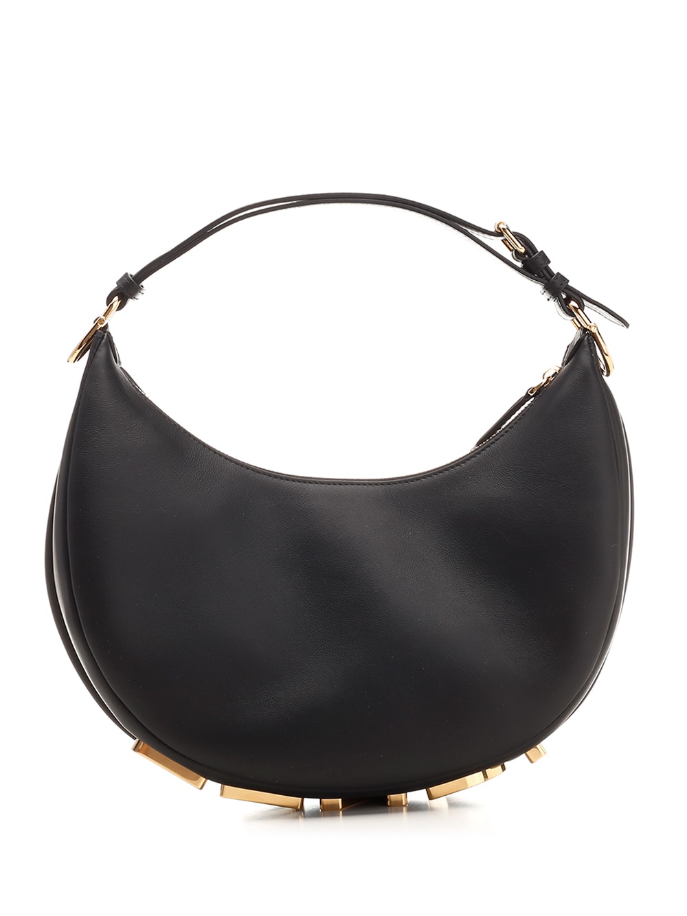 Fendi Hobo Graphy Black Leather Handbag With Metal Logo Woman In Hej Black Ovib