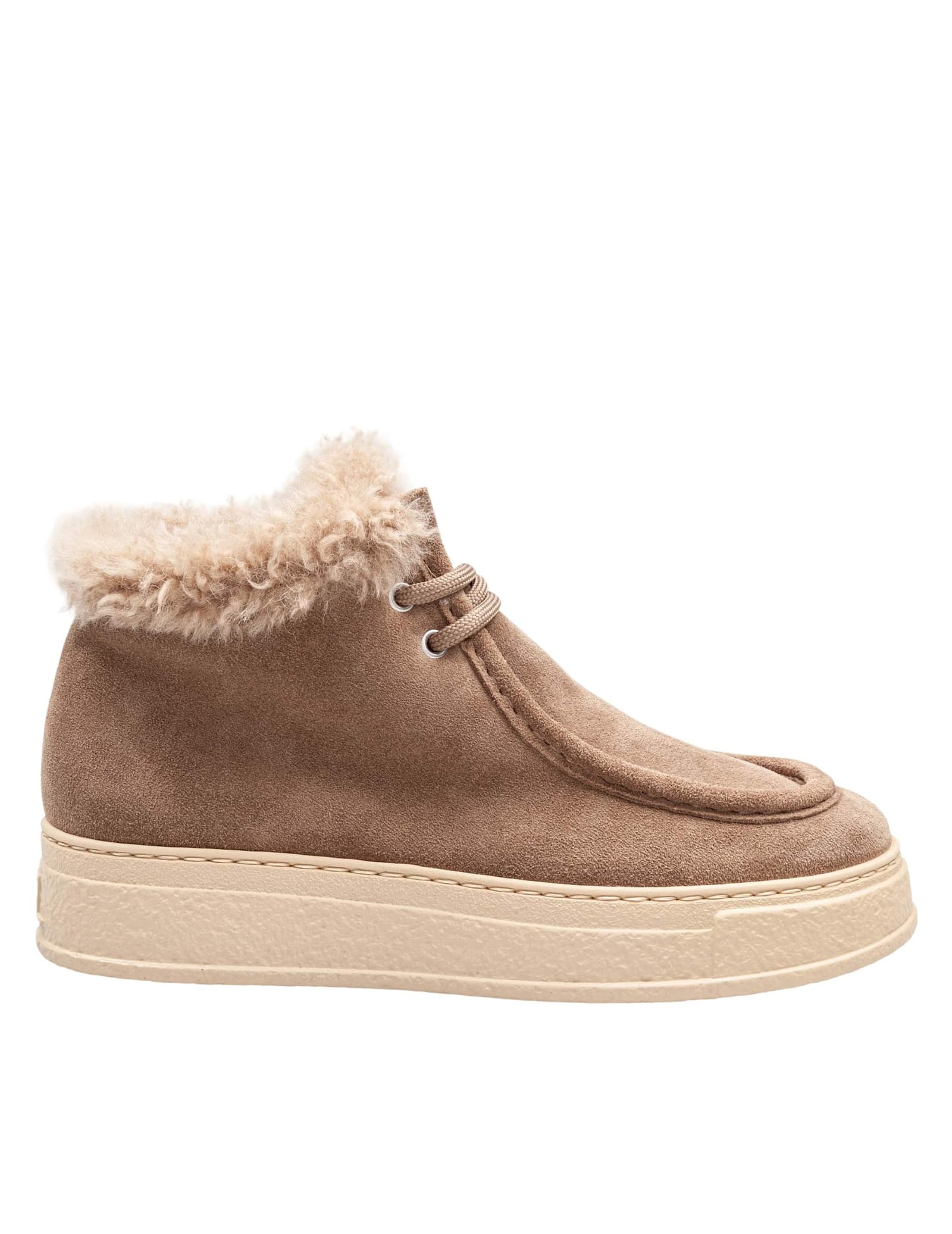 Agl Attilio Giusti Leombruni Fergus Suede Sneaker With Sheepskin Lining Taupe In Brown