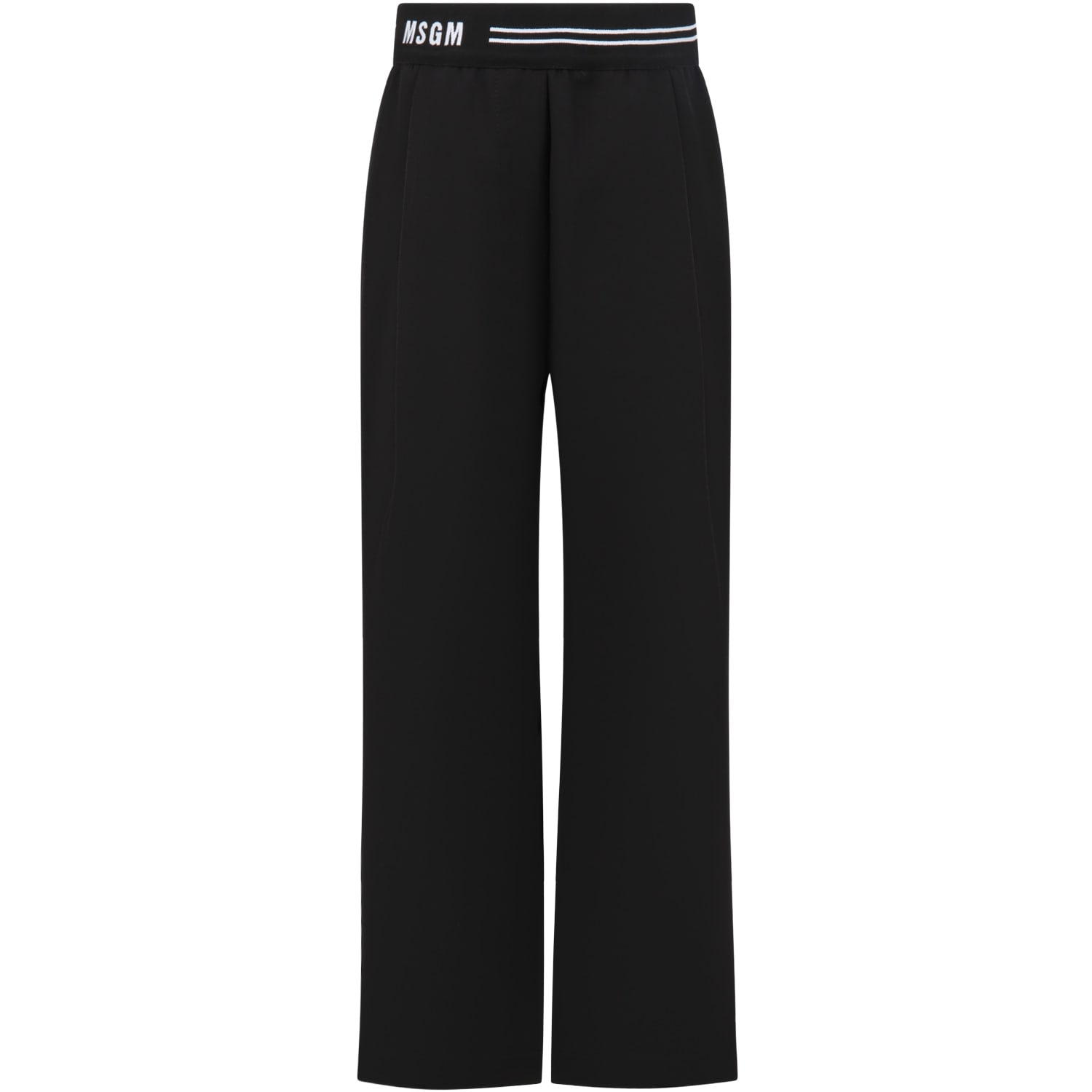 Msgm Kids' Black Trousers For Girl With White Logo In Nero