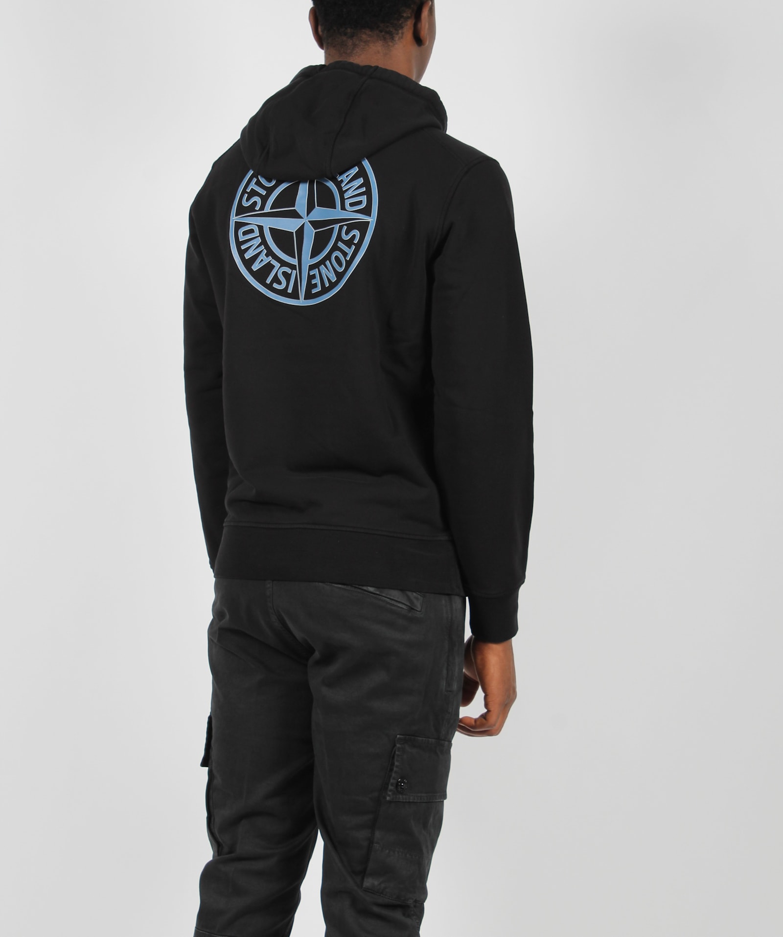 Shop Stone Island Logo Hoodie In Black