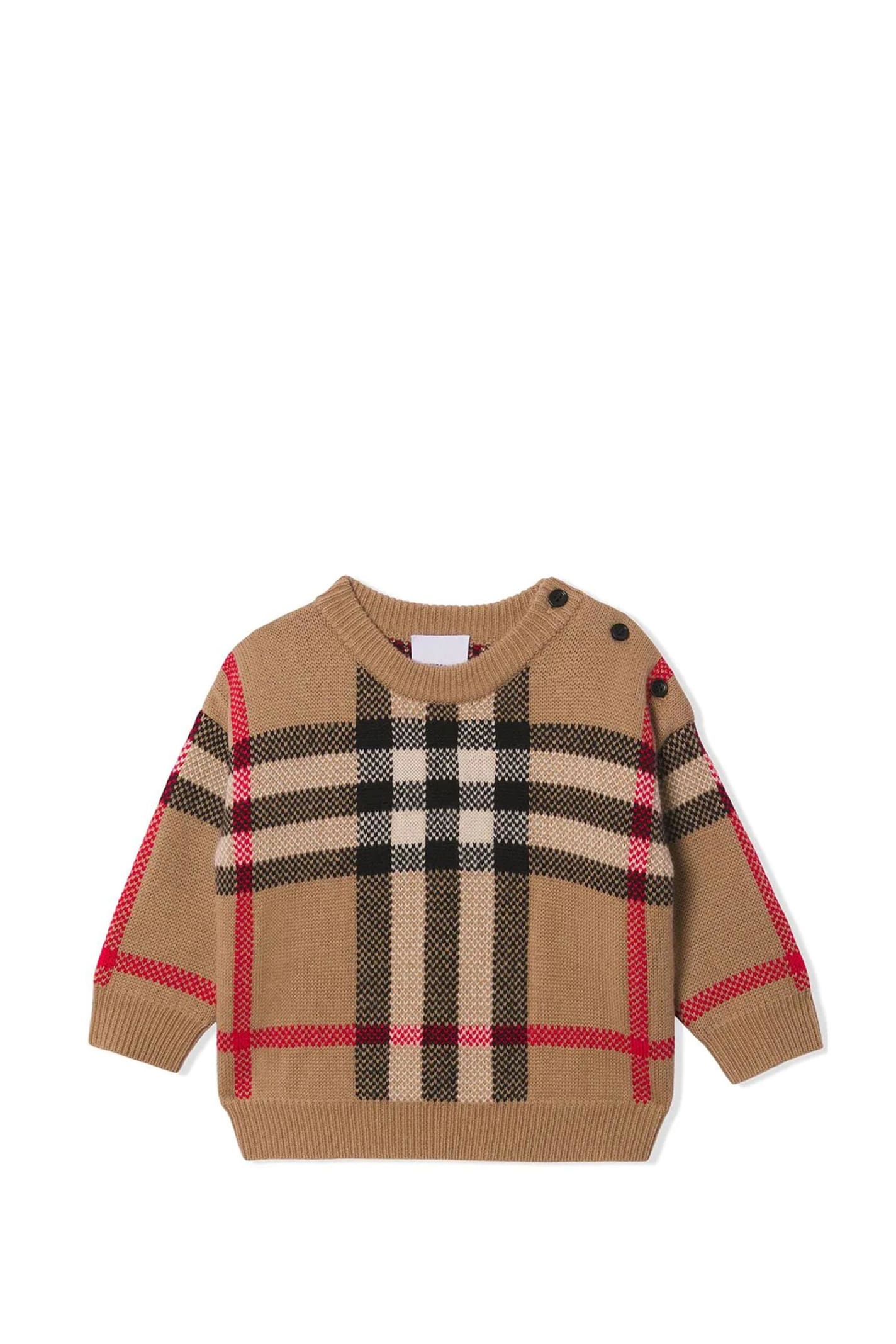 Burberry Kids' Sweater With Check Pattern In Beige