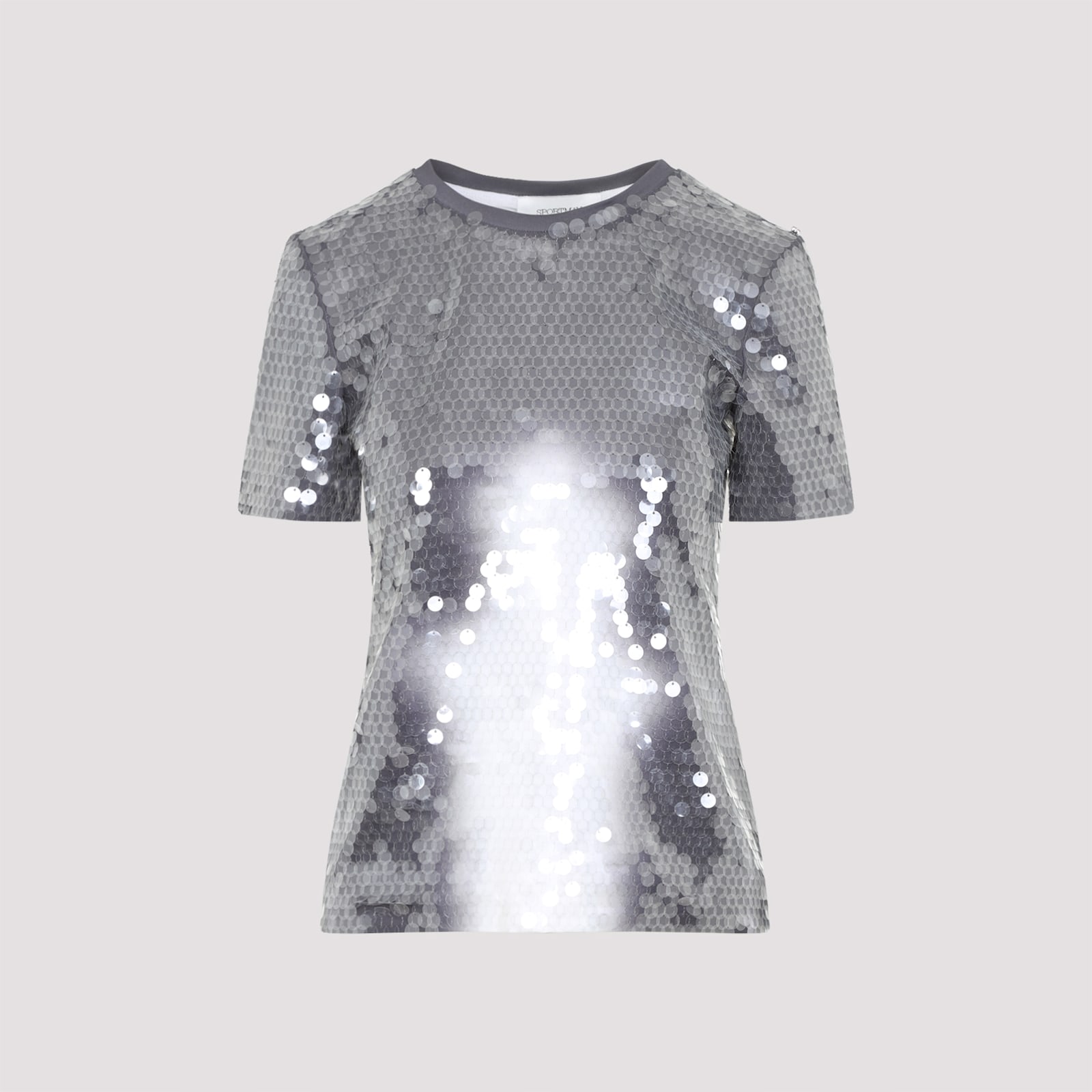 Sportmax Fitted Grey T-shirt With Hexagonal Sequin Detailing In Nero Sfumato